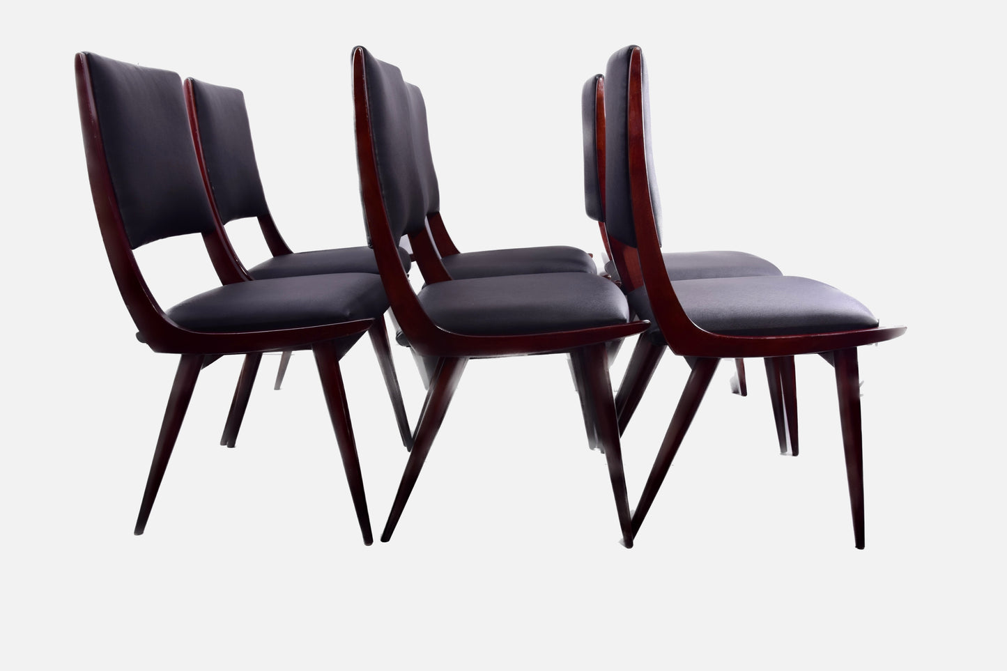 Zestaw 6 krzeseł w dynamicznej linii Boomerang / włoski modernizm, lata 50./60.