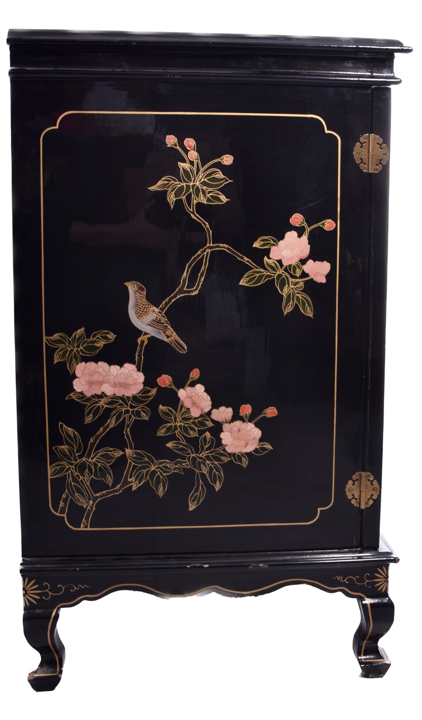 Chińska lakierowana komoda z motywem ptaków i kwiatów, lata 70.–80. 86x90cm