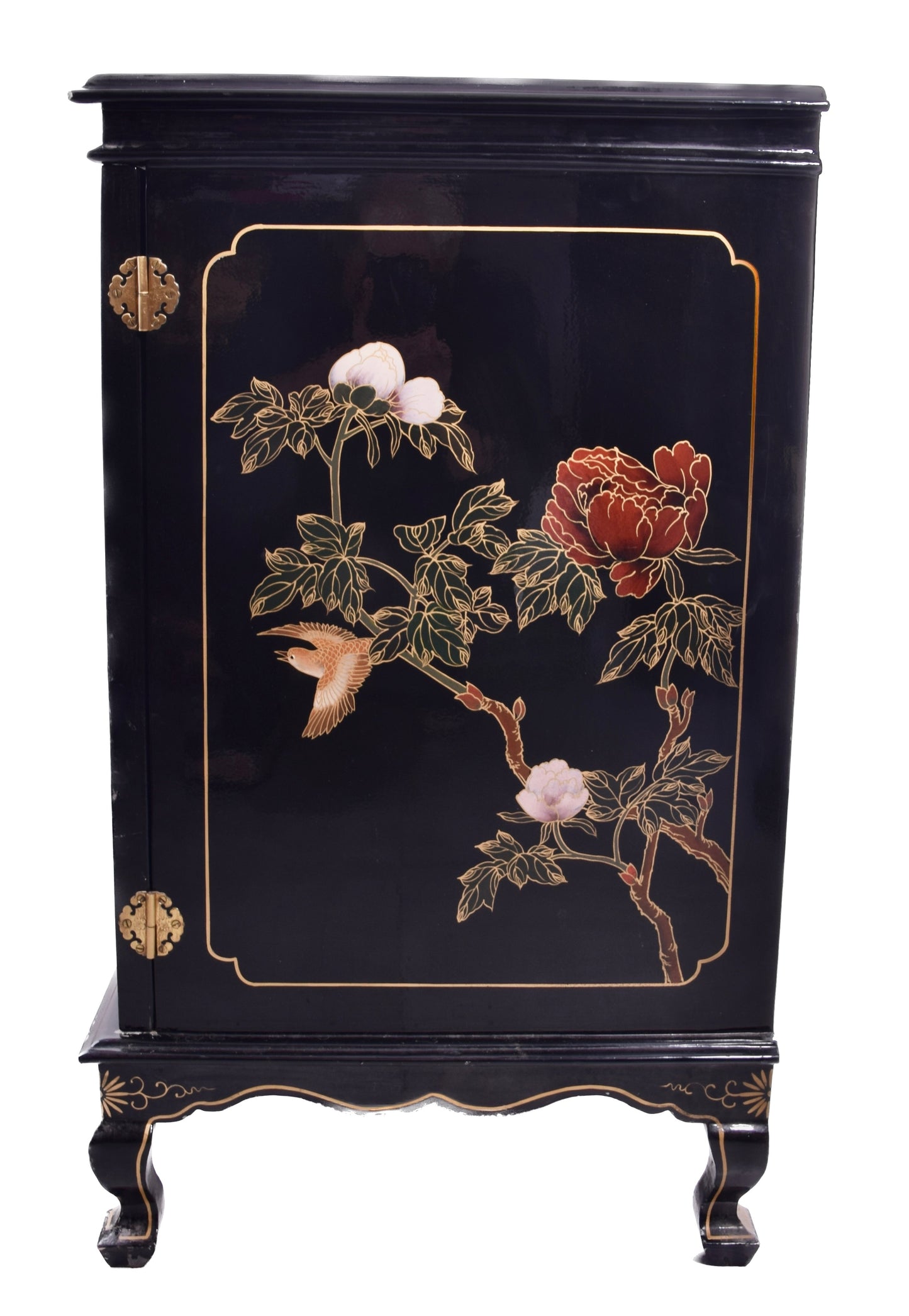 Chińska lakierowana komoda z motywem ptaków i kwiatów, lata 70.–80. 86x90cm
