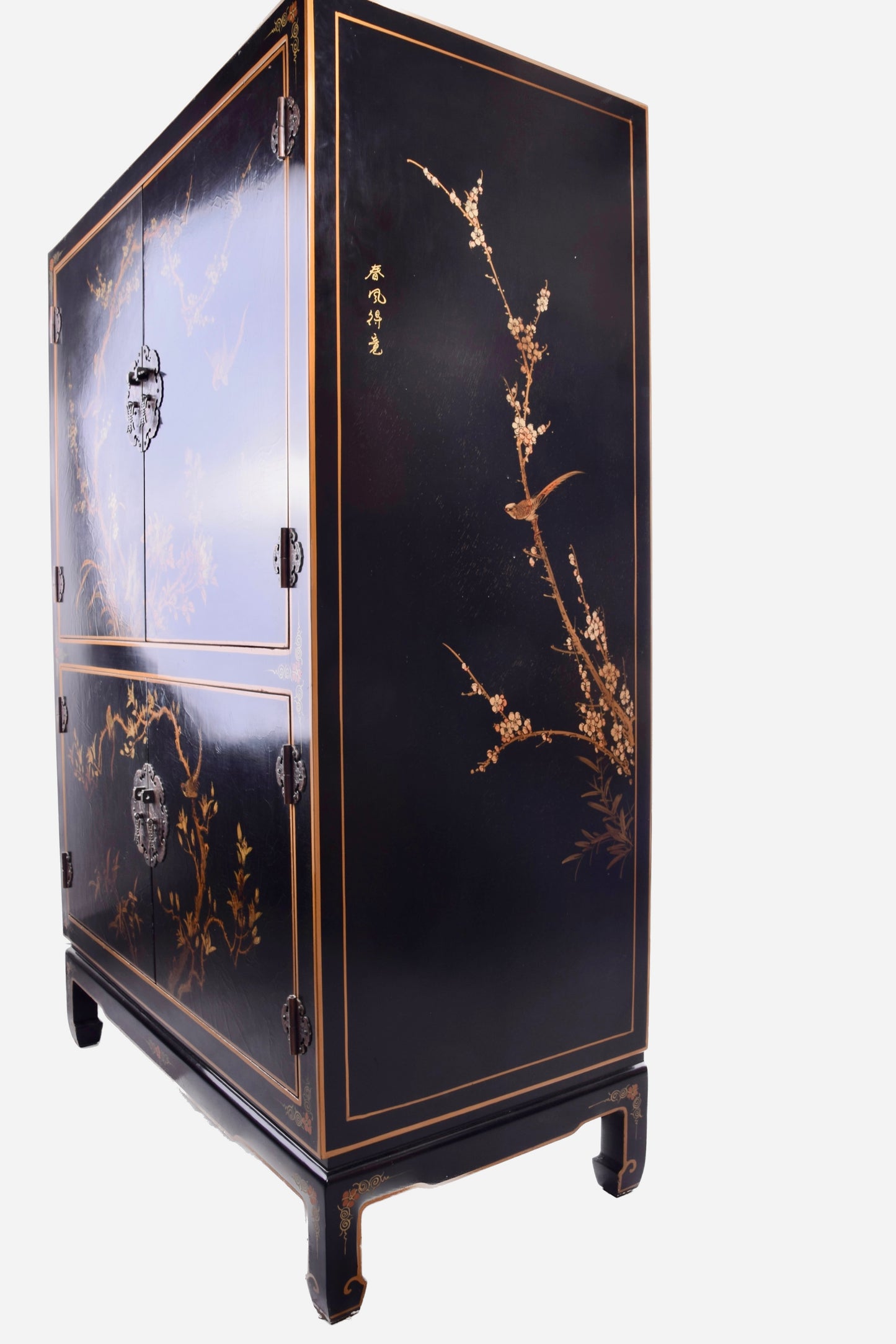 Chińska szafa malowana ręcznie w ptaki i kwitnące gałęzi 145x100x50cm