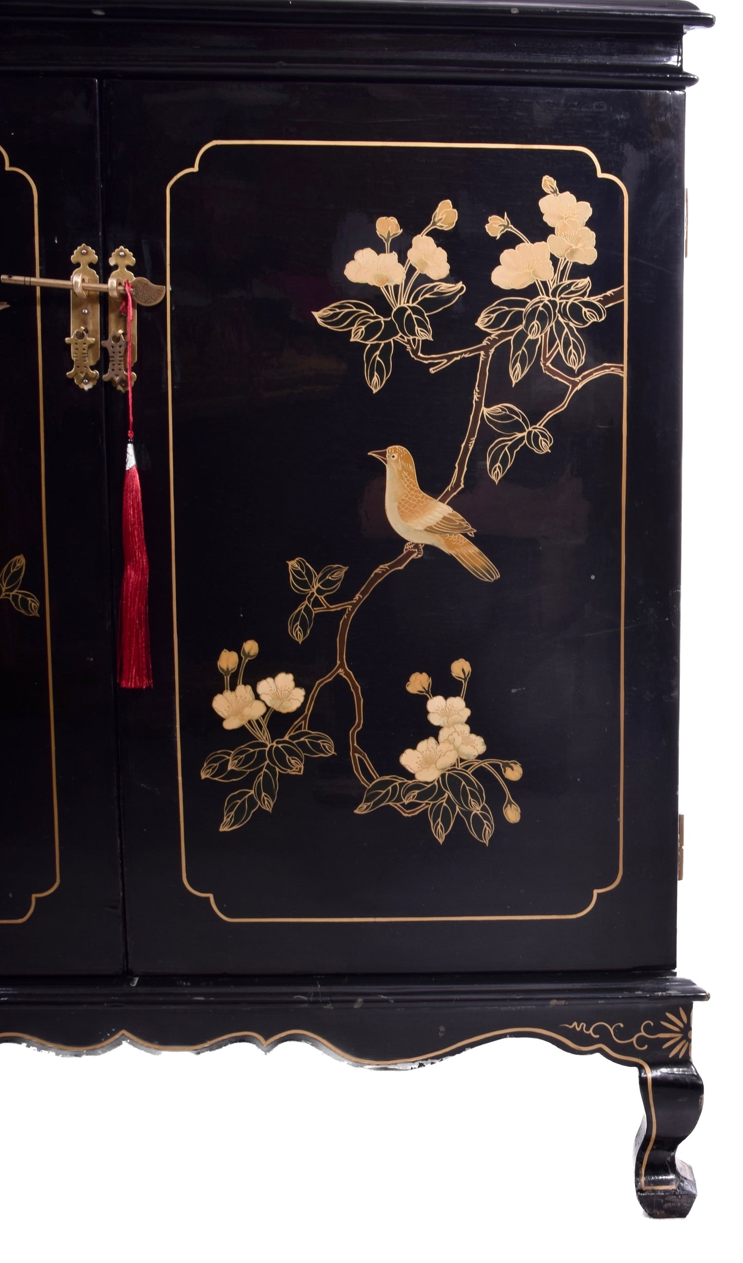 Chińska lakierowana komoda z motywem ptaków i kwiatów, lata 70.–80. 86x90cm