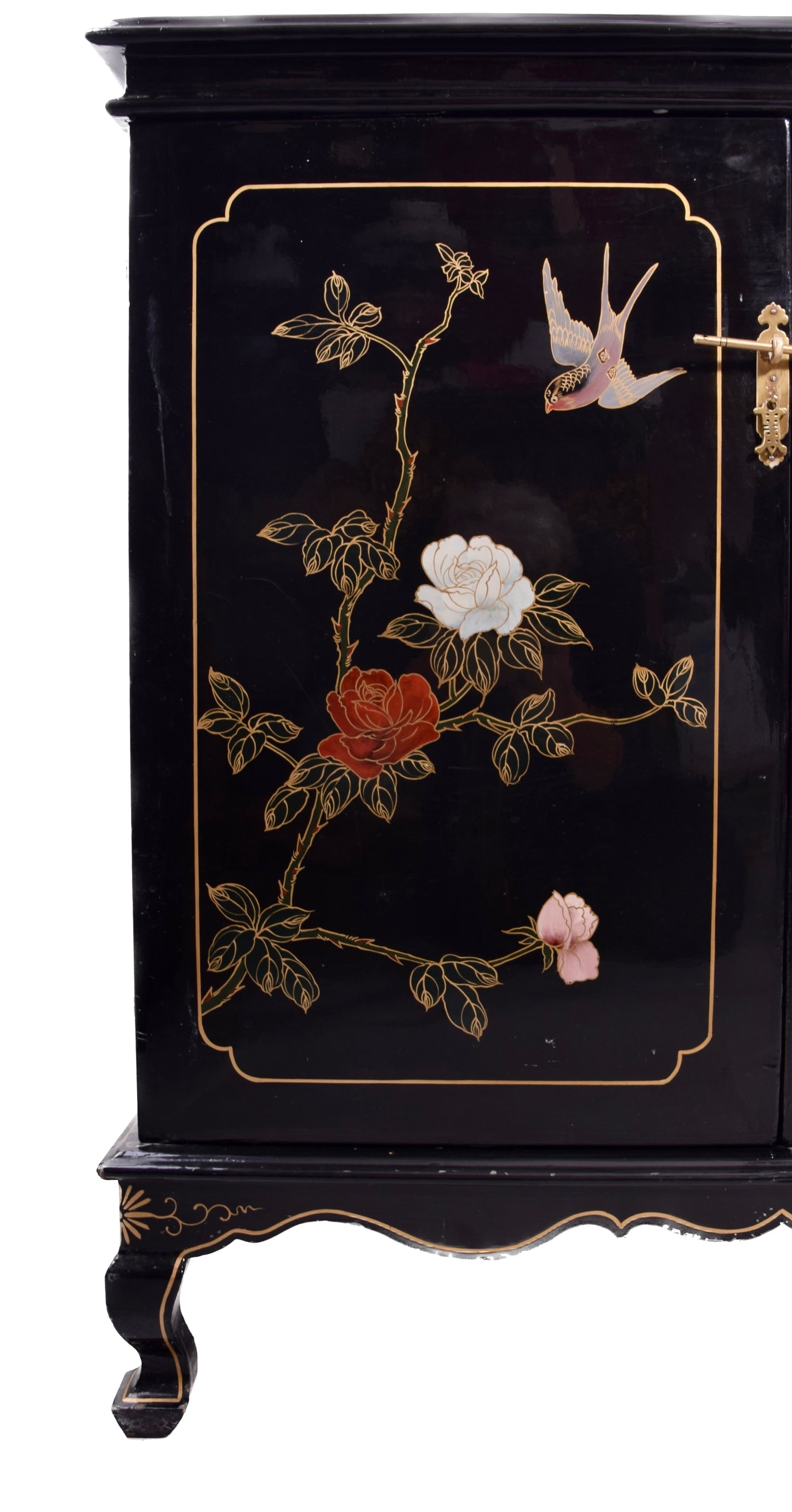 Chińska lakierowana komoda z motywem ptaków i kwiatów, lata 70.–80. 86x90cm