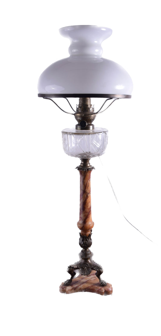 Antyczna lampa naftowa przerobiona na elektryczną, k XIX / p XX w 83x29 cm