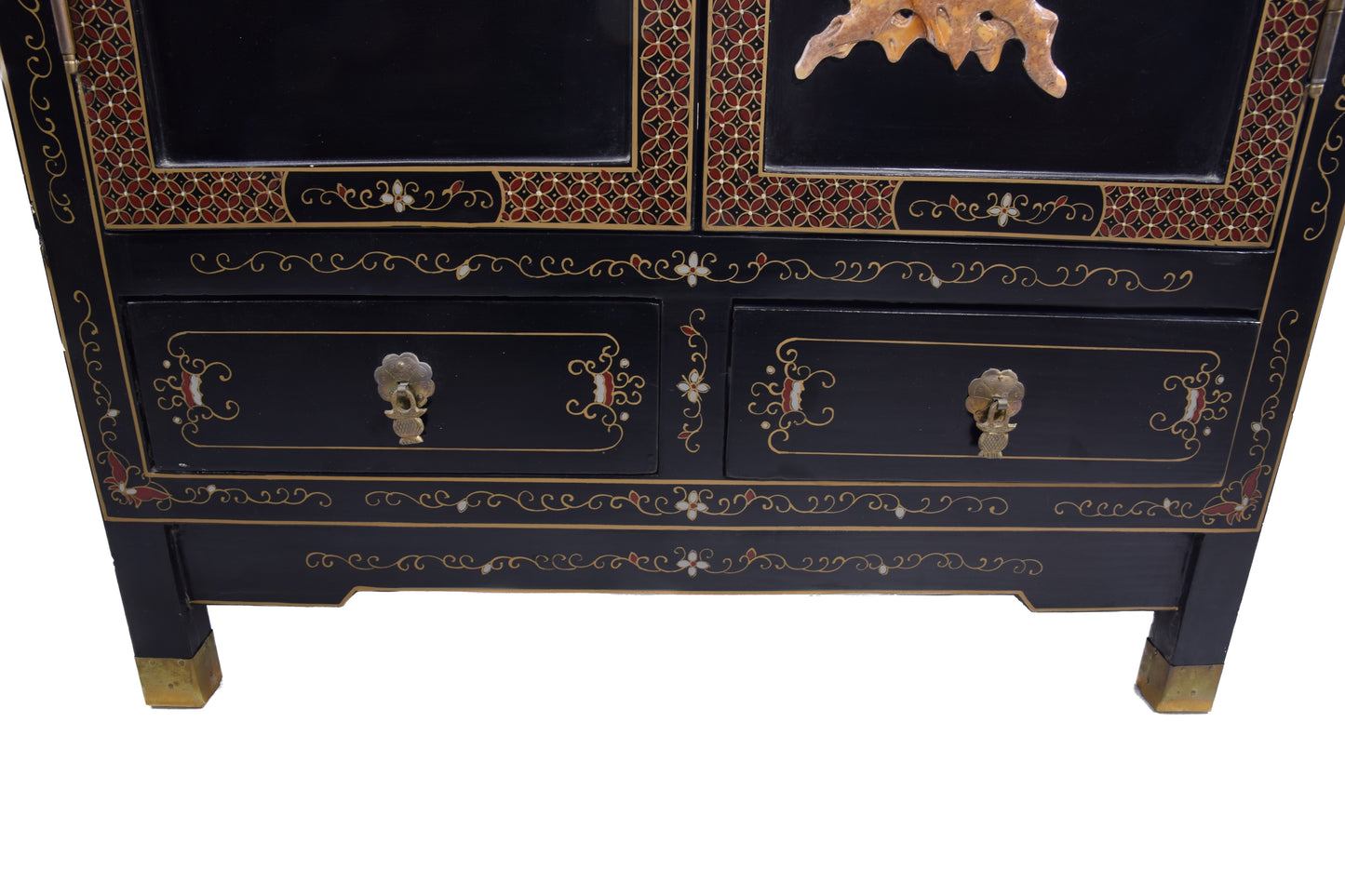 Chińska szafka lakierowana z intarsją ręcznie zdobiona lata 70–80 102x66x32