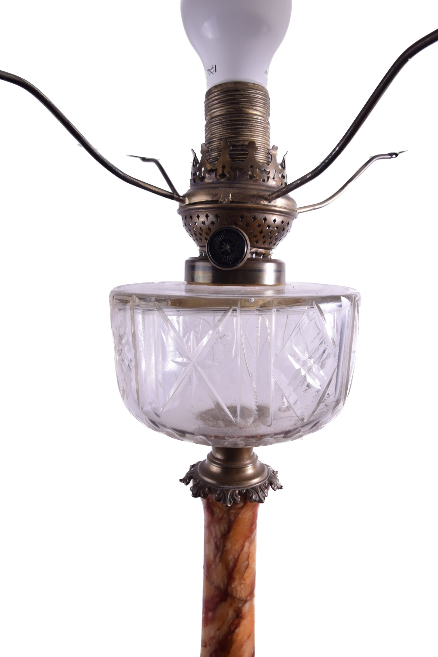 Antyczna lampa naftowa przerobiona na elektryczną, k XIX / p XX w 83x29 cm