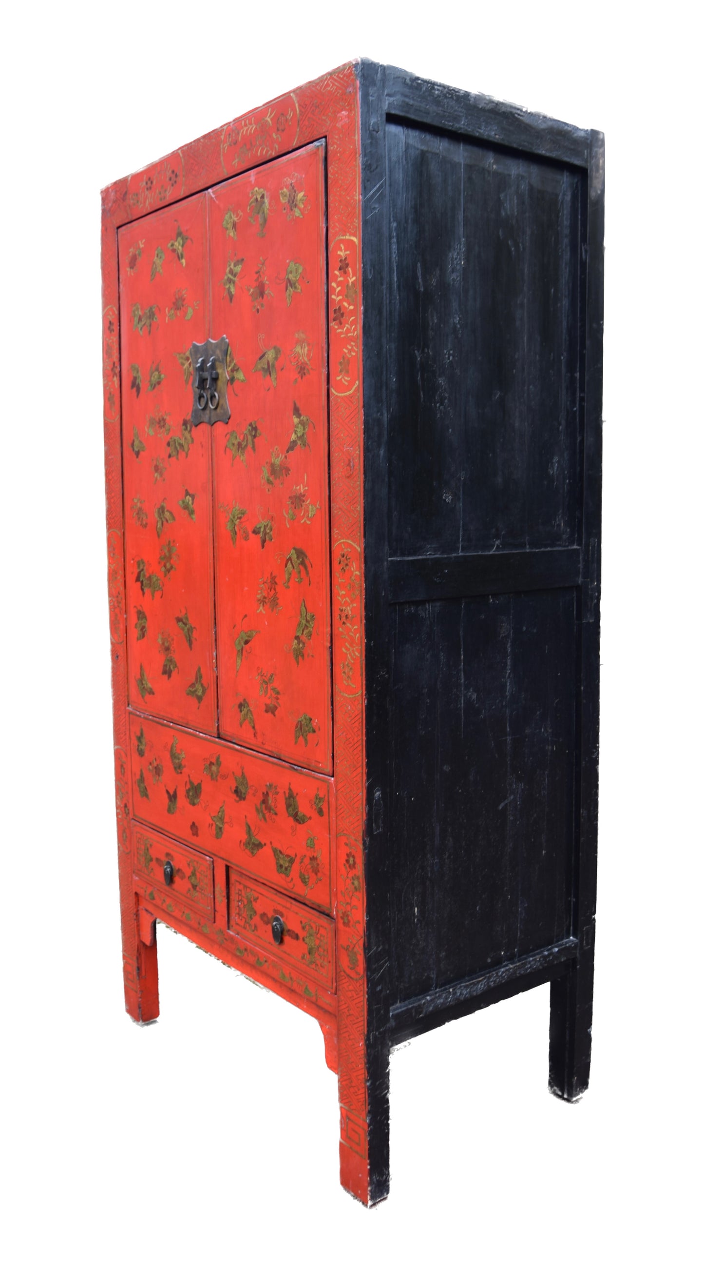 Chińska szafa czerwona malowana w złote motyle połowa XX w 174x85x54cm
