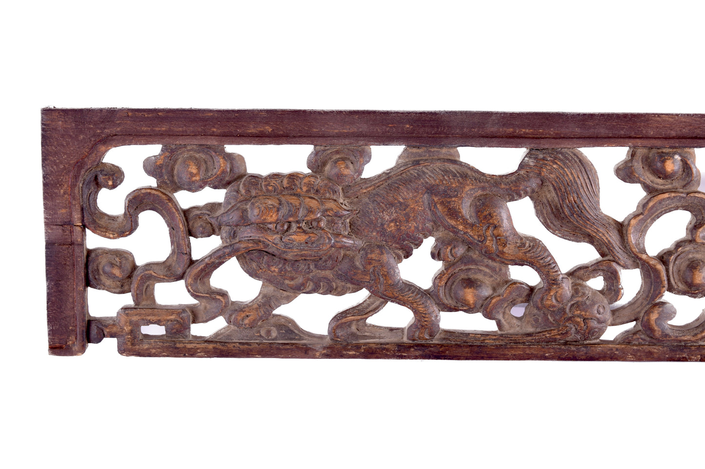Chiński panel pełen symboliki z psami Foo i znakiem Shou 73 cm XIX/XXw