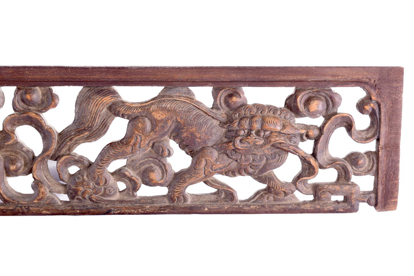 Chiński panel pełen symboliki z psami Foo i znakiem Shou 73 cm XIX/XXw