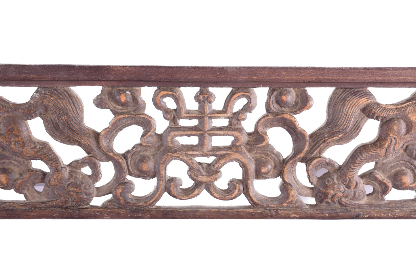 Chiński panel pełen symboliki z psami Foo i znakiem Shou 73 cm XIX/XXw