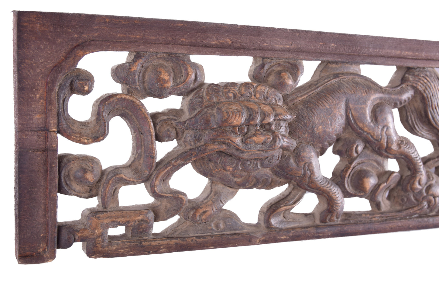 Chiński panel pełen symboliki z psami Foo i znakiem Shou 73 cm XIX/XXw