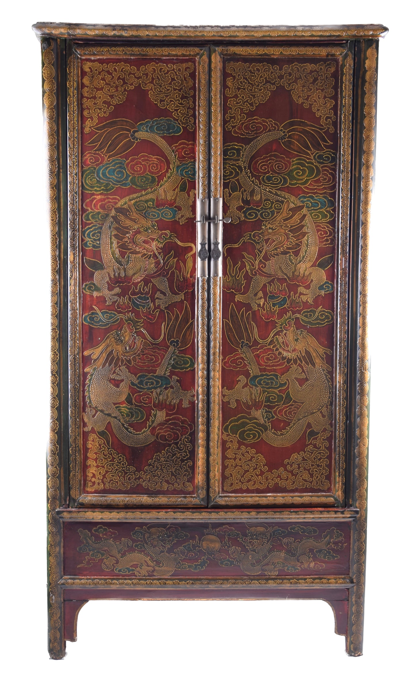 Chińska Szafa zdobiona 6 smoków schowek Qing/Republika ok.1900r 184x94x51cm