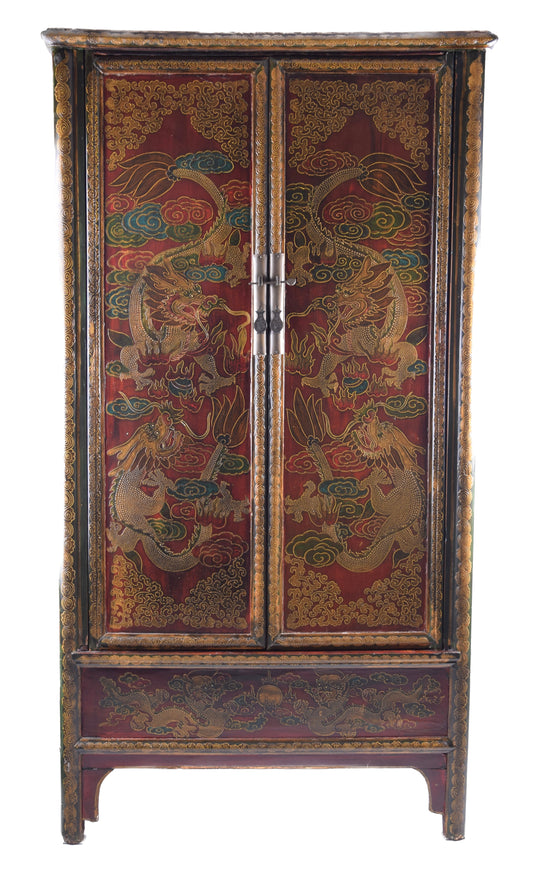Chińska Szafa zdobiona 6 smoków schowek Qing/Republika ok.1900r 184x94x51cm