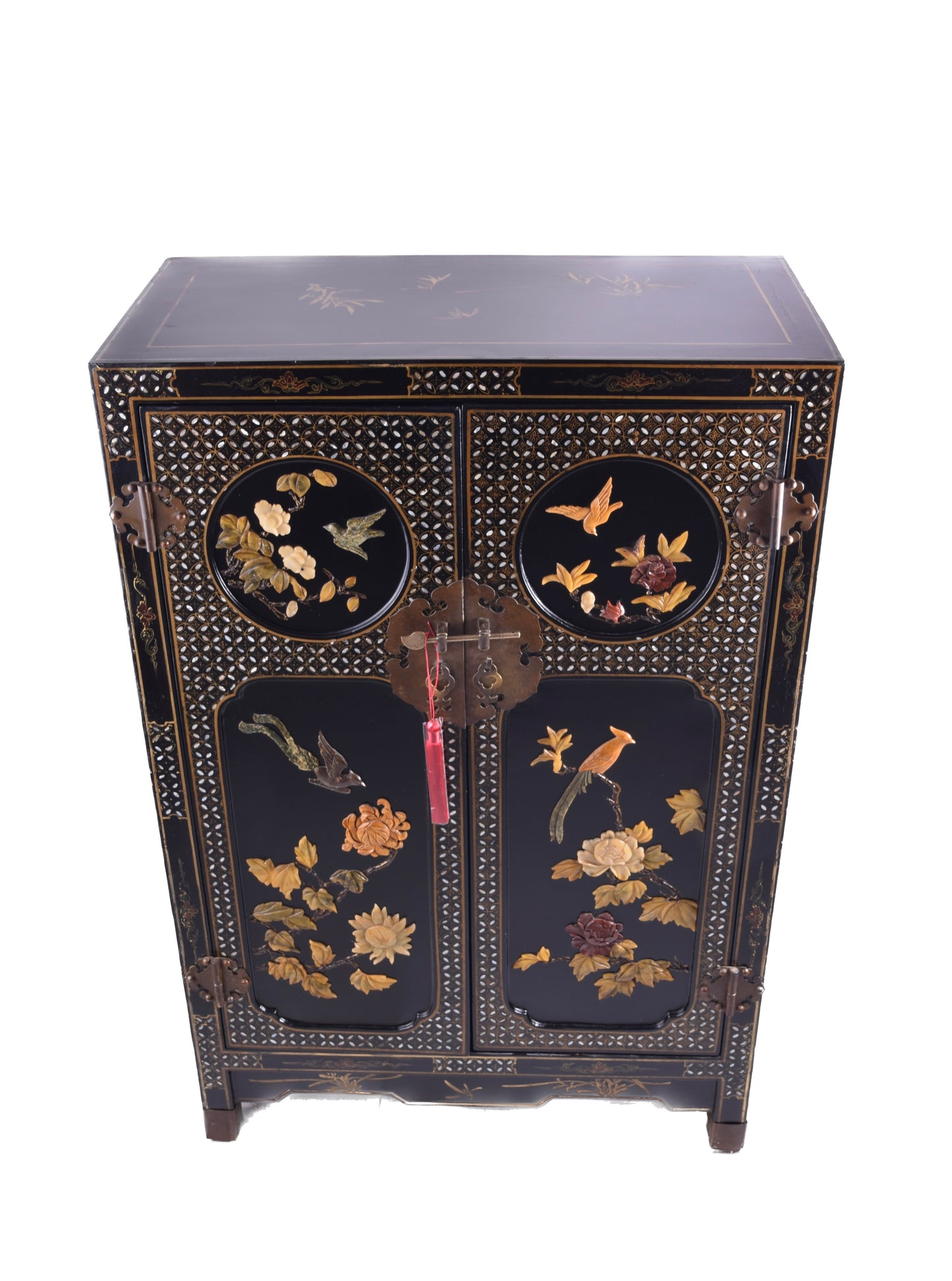 Chińska Komoda zgrabna smukła z ptakami i kwiatami 102x66,5x33cm