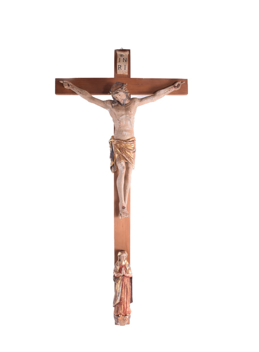 Duży Krucyfiks krzyż z figurą Chrystusa i postacią Marii 89x42 cm