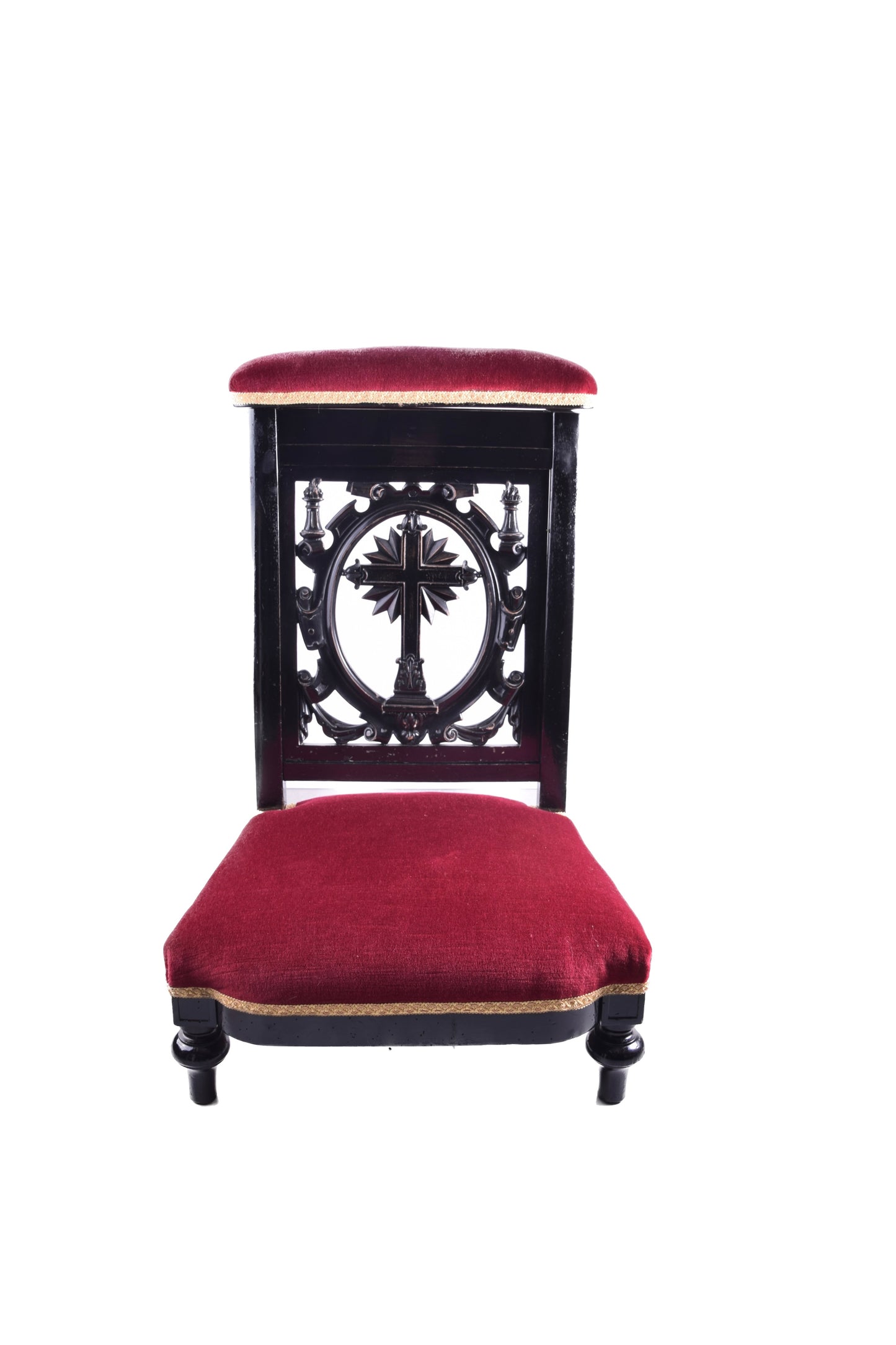 Klęcznik klasycystyczny z motywem krzyża czarno bordowy 90x57x52x25 cm