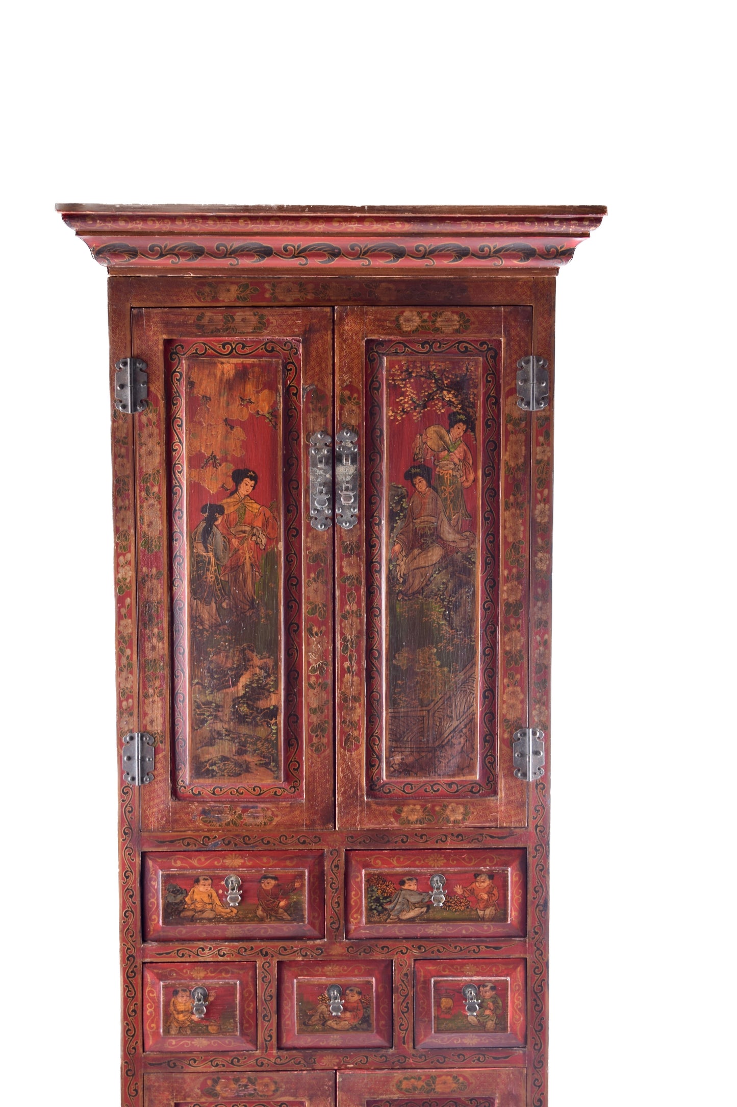 Sztuka Chin ręcznie malowana szafka, kredensik bogato zdobiona 175x65x50 cm