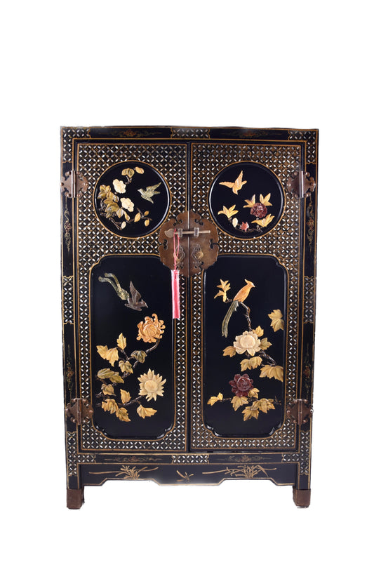 Chińska Komoda zgrabna smukła z ptakami i kwiatami 102x66,5x33cm