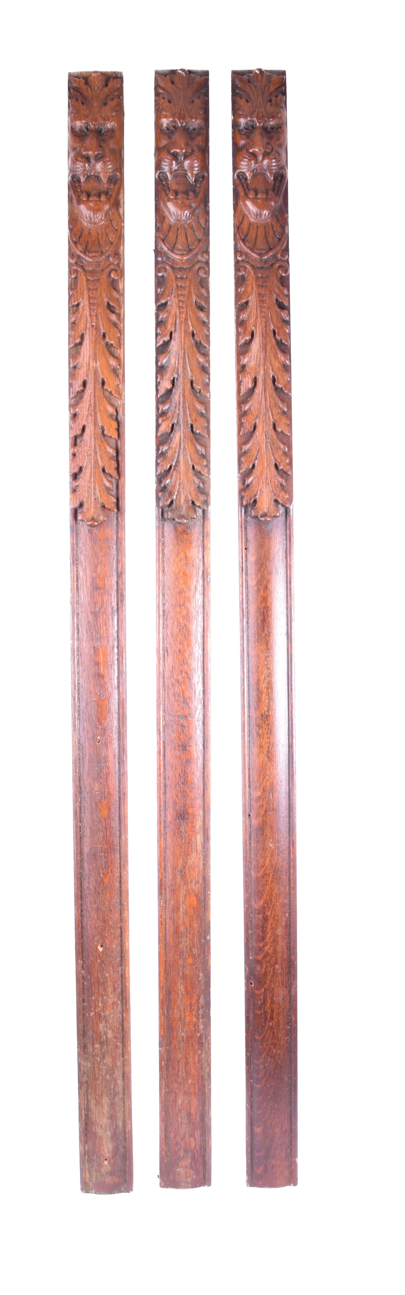 Rzeźbione elementy dąb głowy lwów snycerka XIX/XX komplet 3 szt. 132x7x5cm