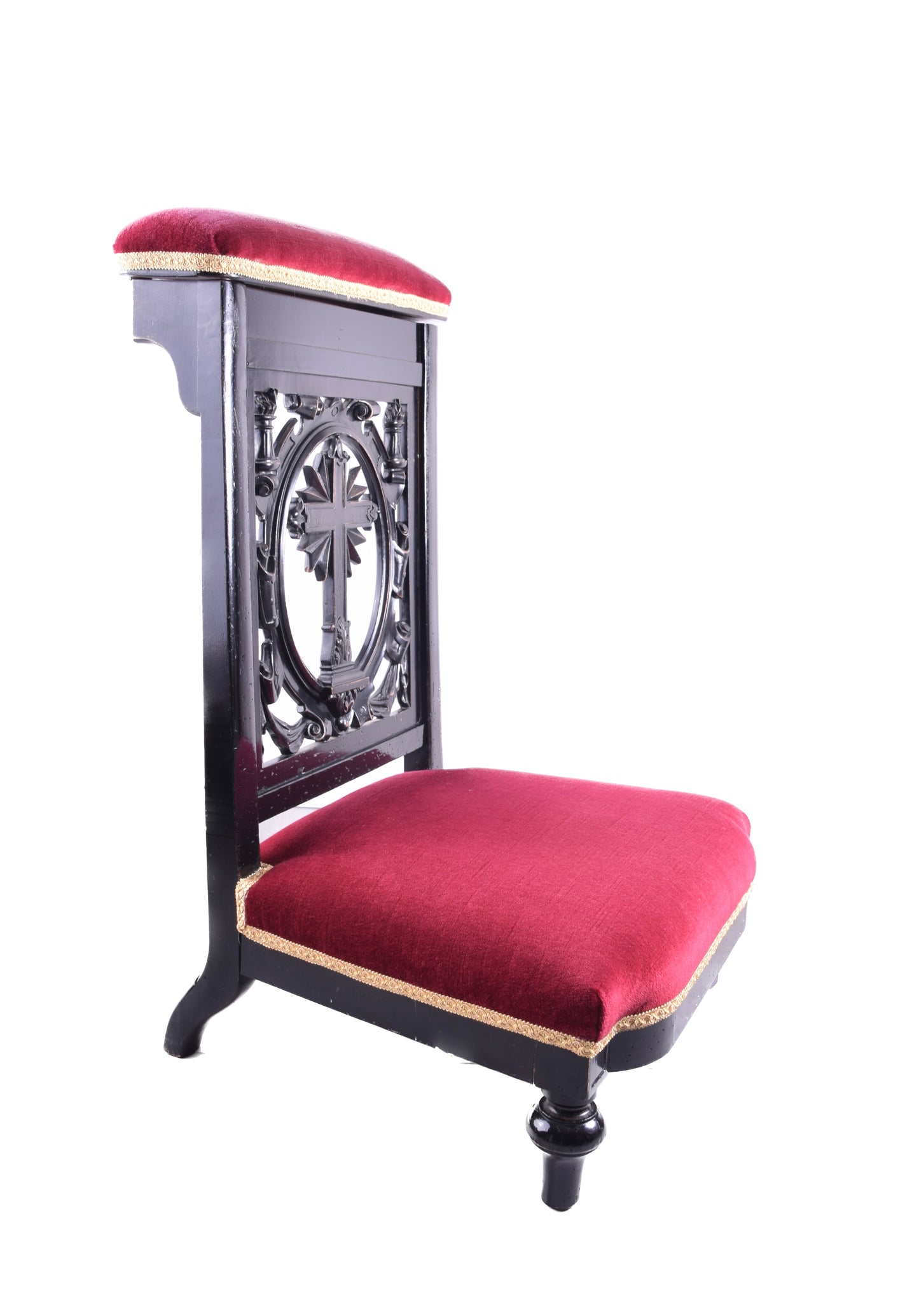 Klęcznik klasycystyczny z motywem krzyża czarno bordowy 90x57x52x25 cm