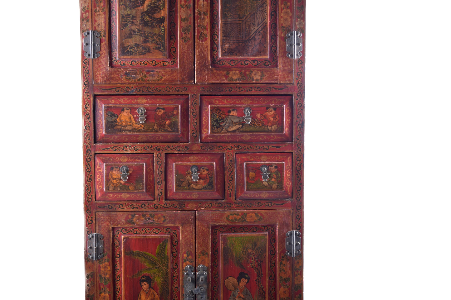 Sztuka Chin ręcznie malowana szafka, kredensik bogato zdobiona 175x65x50 cm