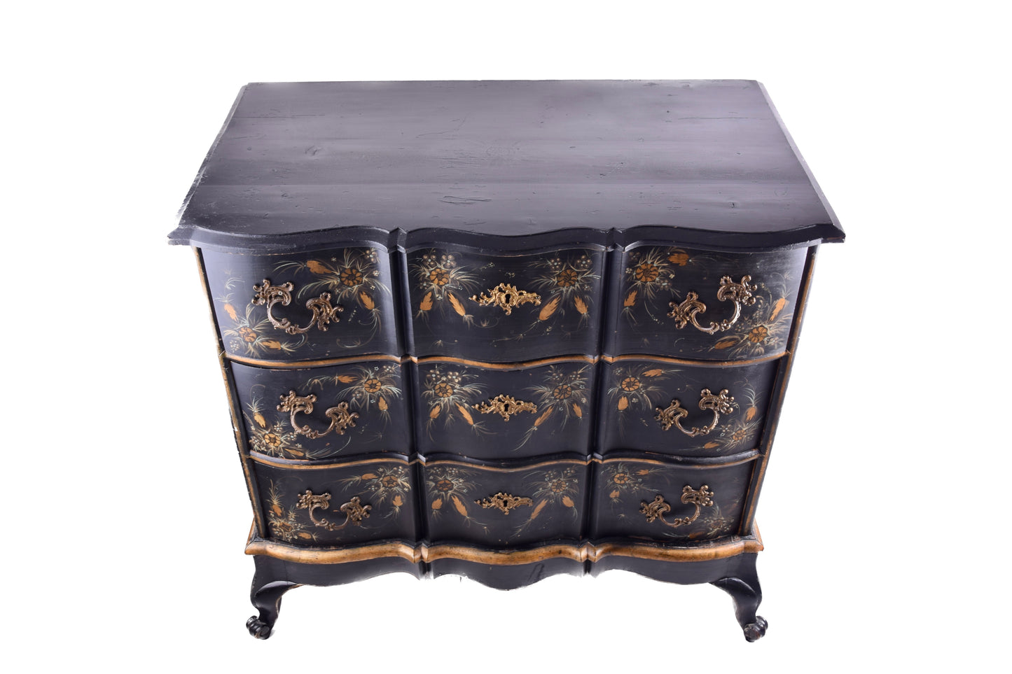 Komoda w stylu francuskim malowana czarna 3 szuflady 90x84x50cm