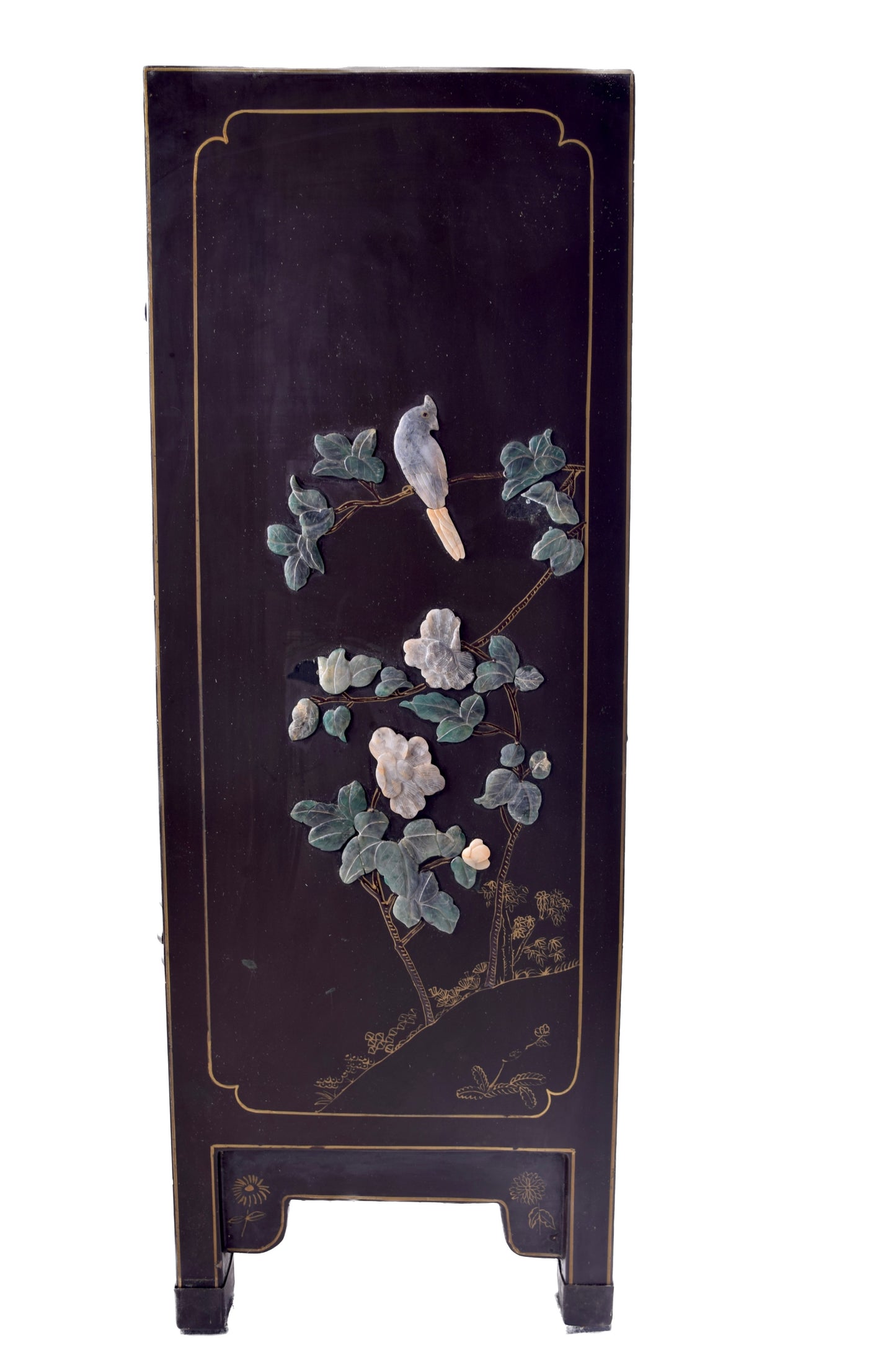 Chińska Komoda zdobiona kamieniami w ptaki i kwiaty czarna 78x58x28cm