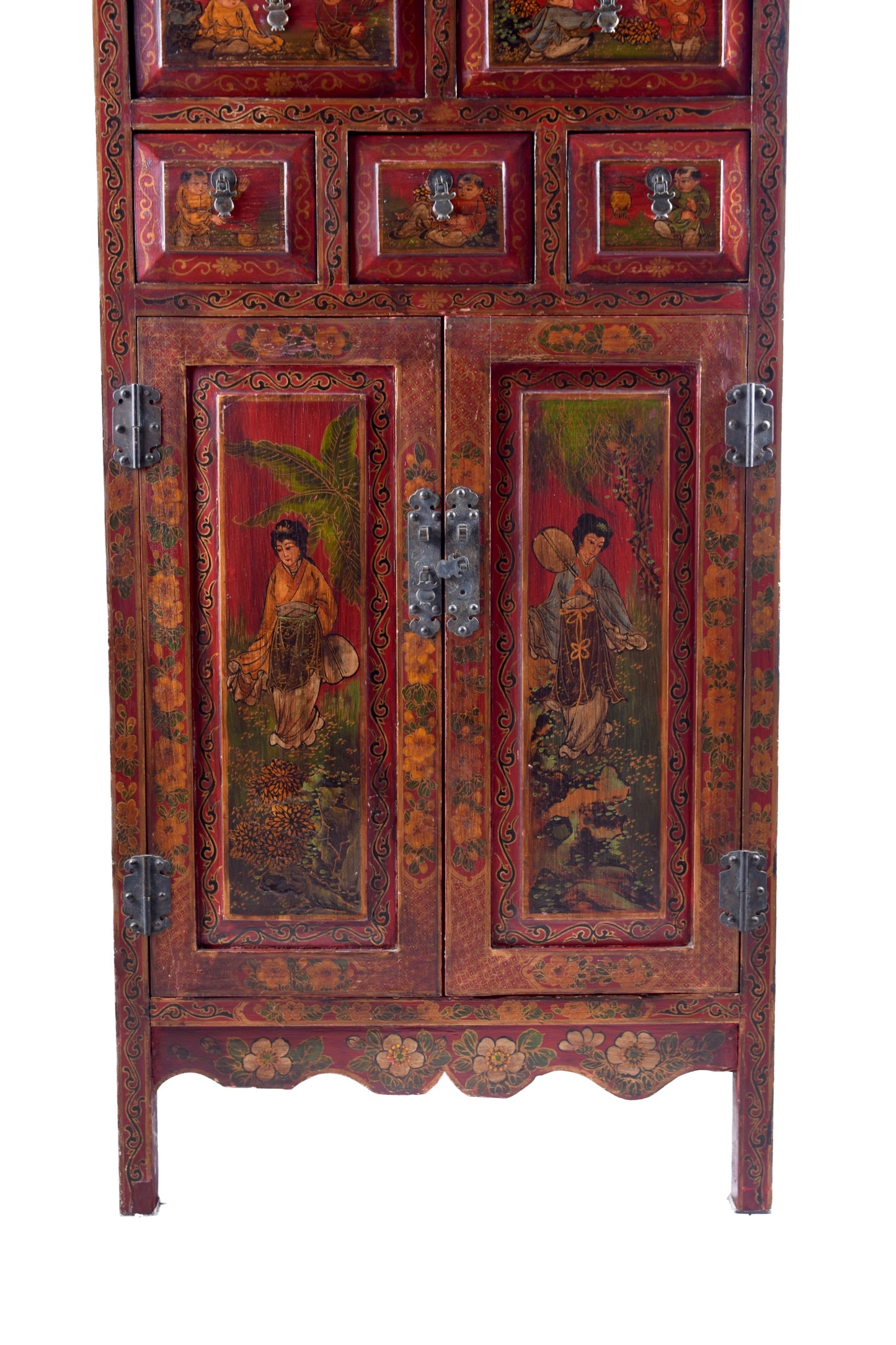 Sztuka Chin ręcznie malowana szafka, kredensik bogato zdobiona 175x65x50 cm