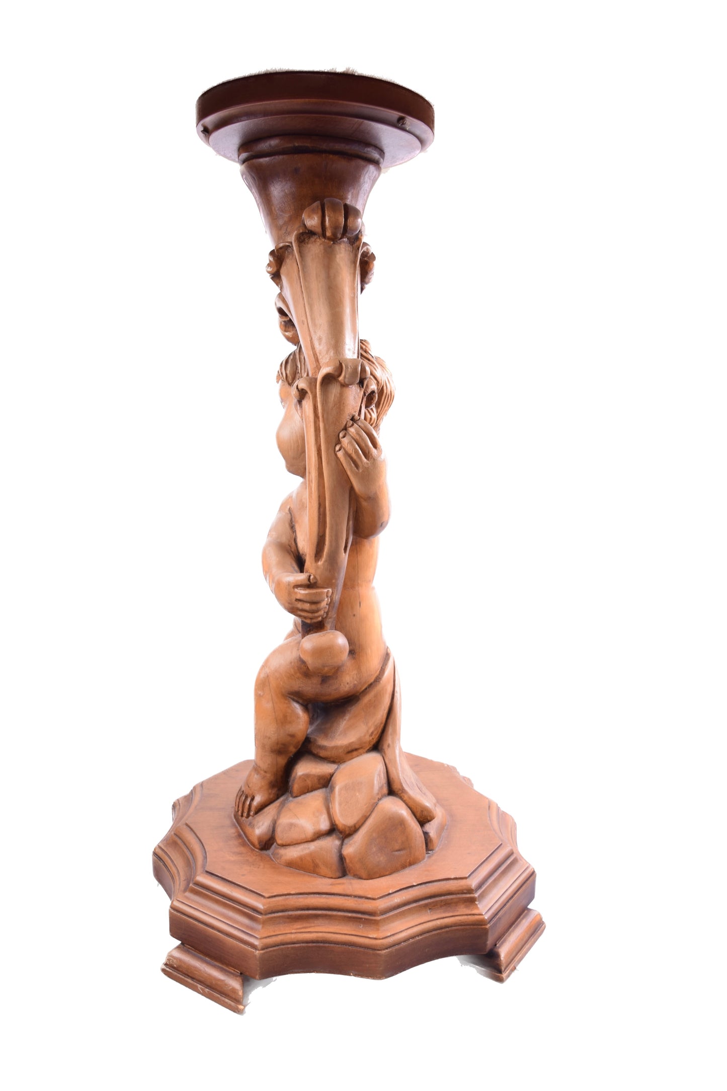Okolicznościowy Stolik z Rzeźbionym Aniołem Putto II poł XX w 56x65 cm