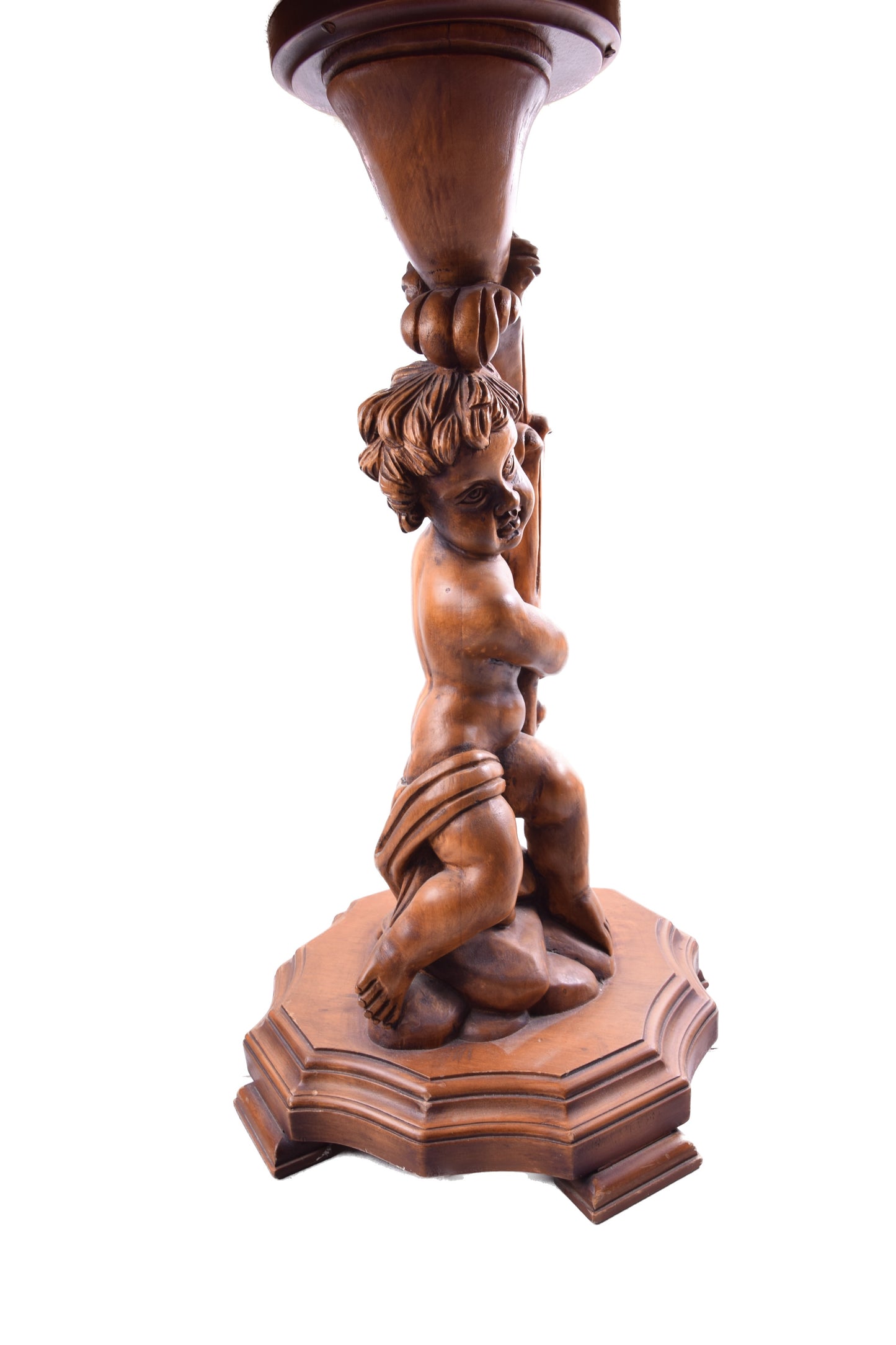 Okolicznościowy Stolik z Rzeźbionym Aniołem Putto II poł XX w 56x65 cm