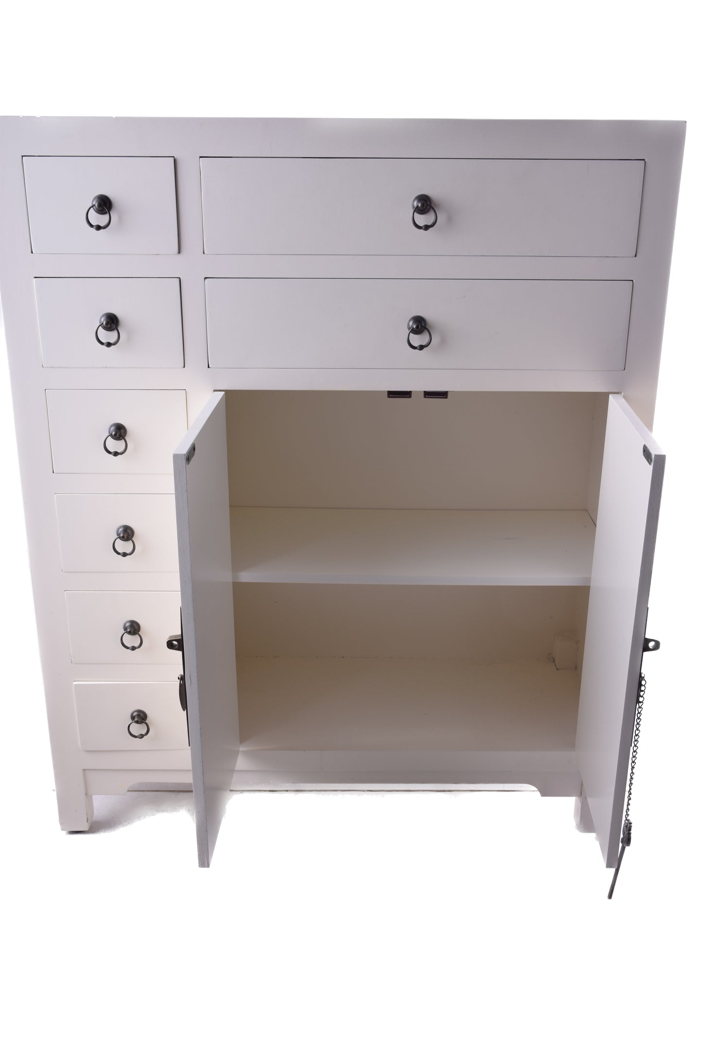 Chińska komoda biała w aptecznym stylu – koniec XX wieku 90x73x26 cm