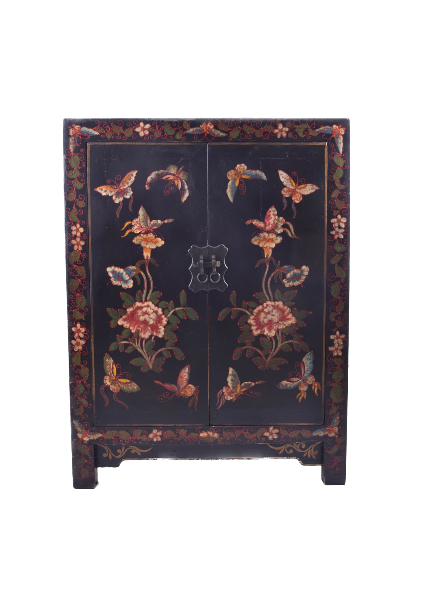 Chińska Komoda malowana w motyle i kwiaty czarna 80x60x40cm