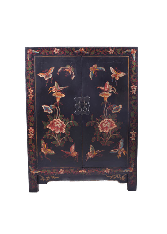 Chińska Komoda malowana w motyle i kwiaty czarna 80x60x40cm