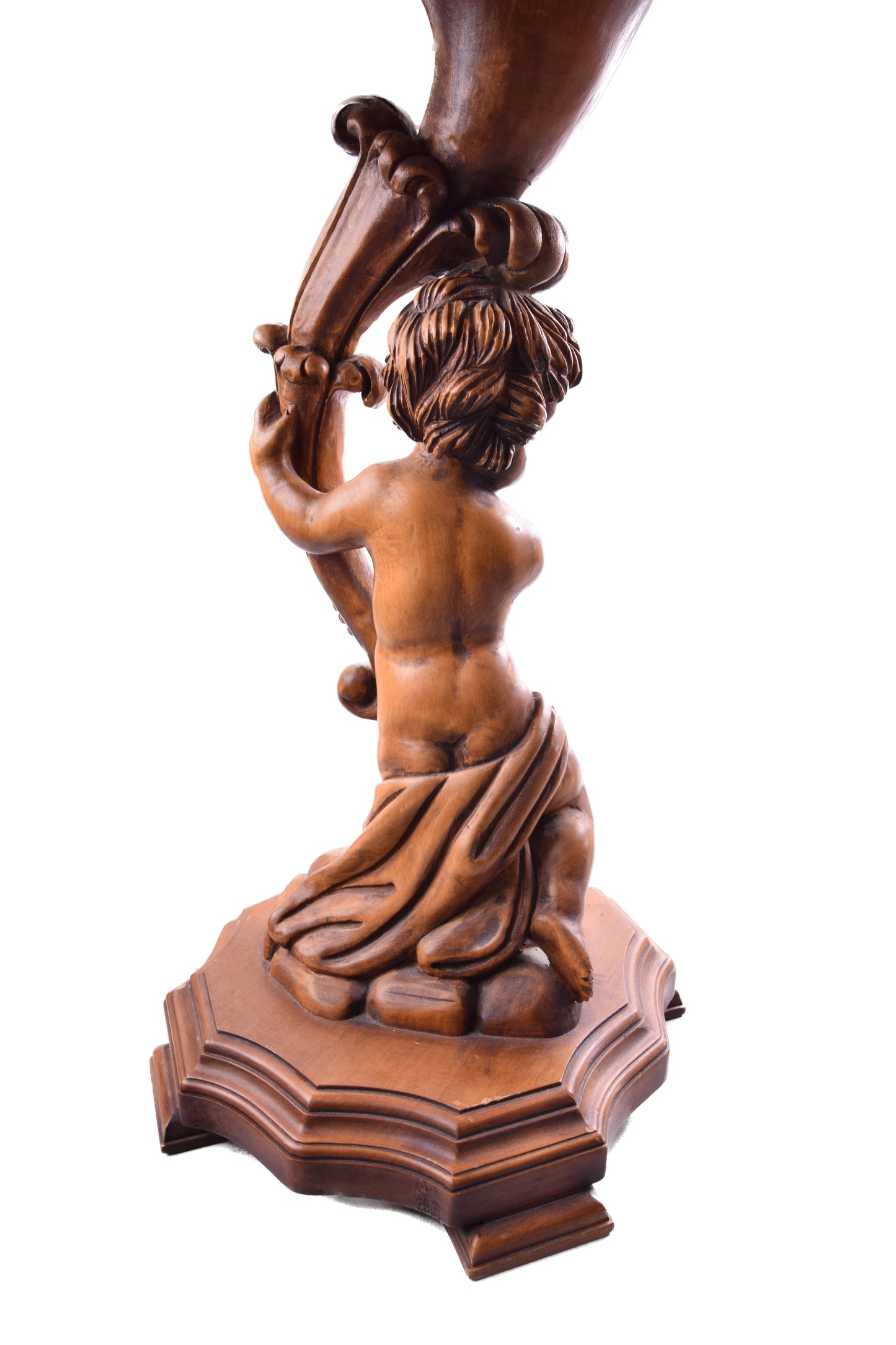 Okolicznościowy Stolik z Rzeźbionym Aniołem Putto II poł XX w 56x65 cm