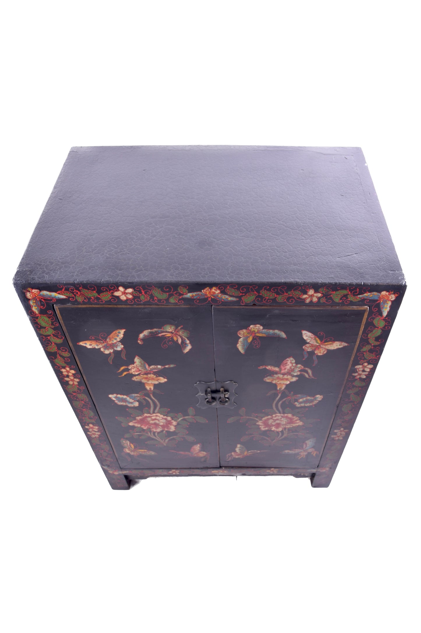 Chińska Komoda malowana w motyle i kwiaty czarna 80x60x40cm