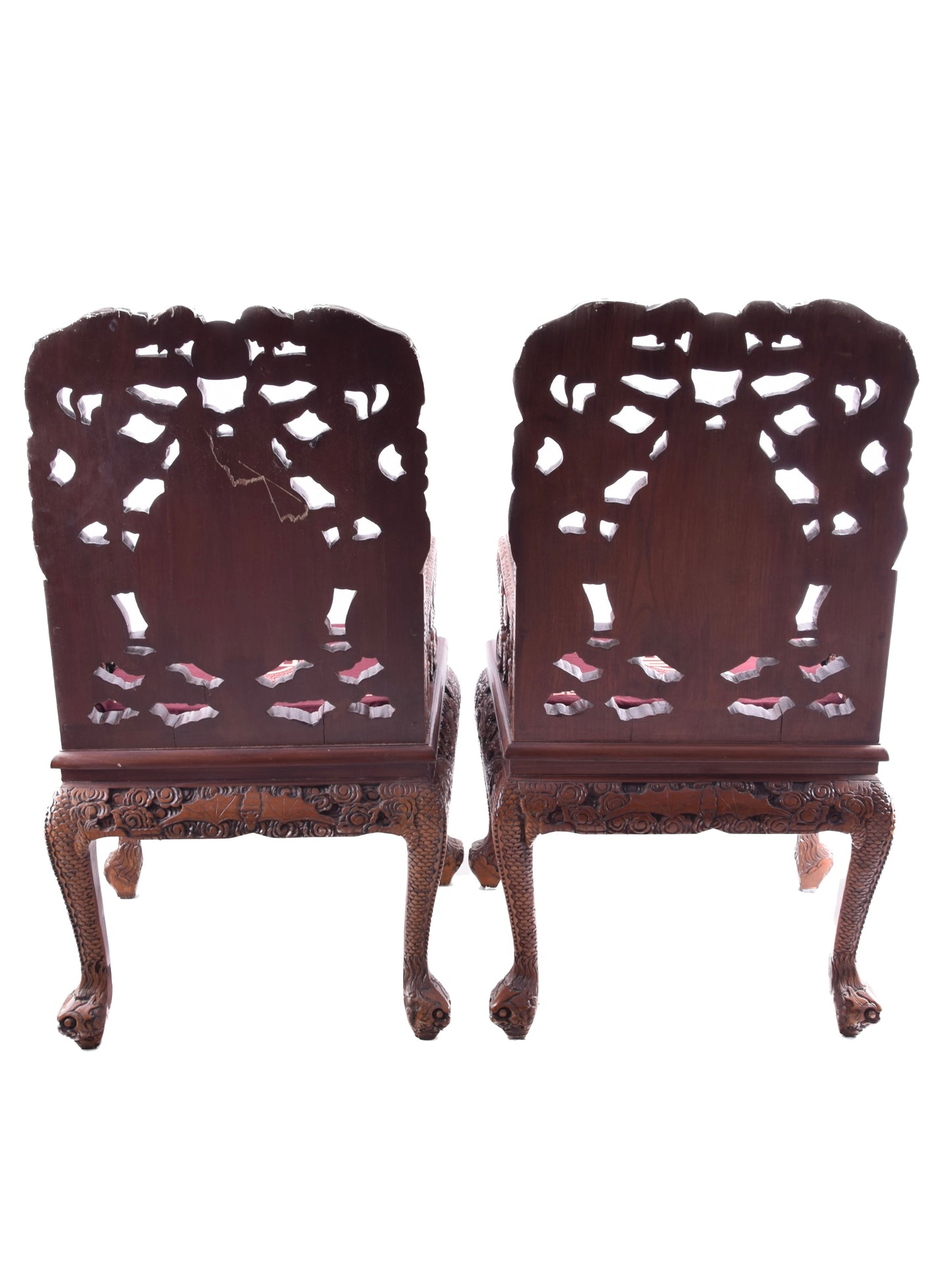 Para chińskich rzeźbionych foteli w smoki styl Qing IIpoł XX w 107x65x55 cm