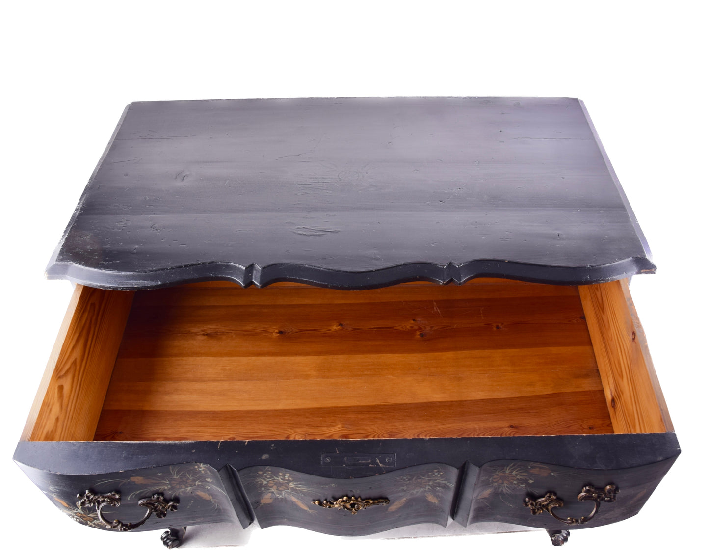 Komoda w stylu francuskim malowana czarna 3 szuflady 90x84x50cm