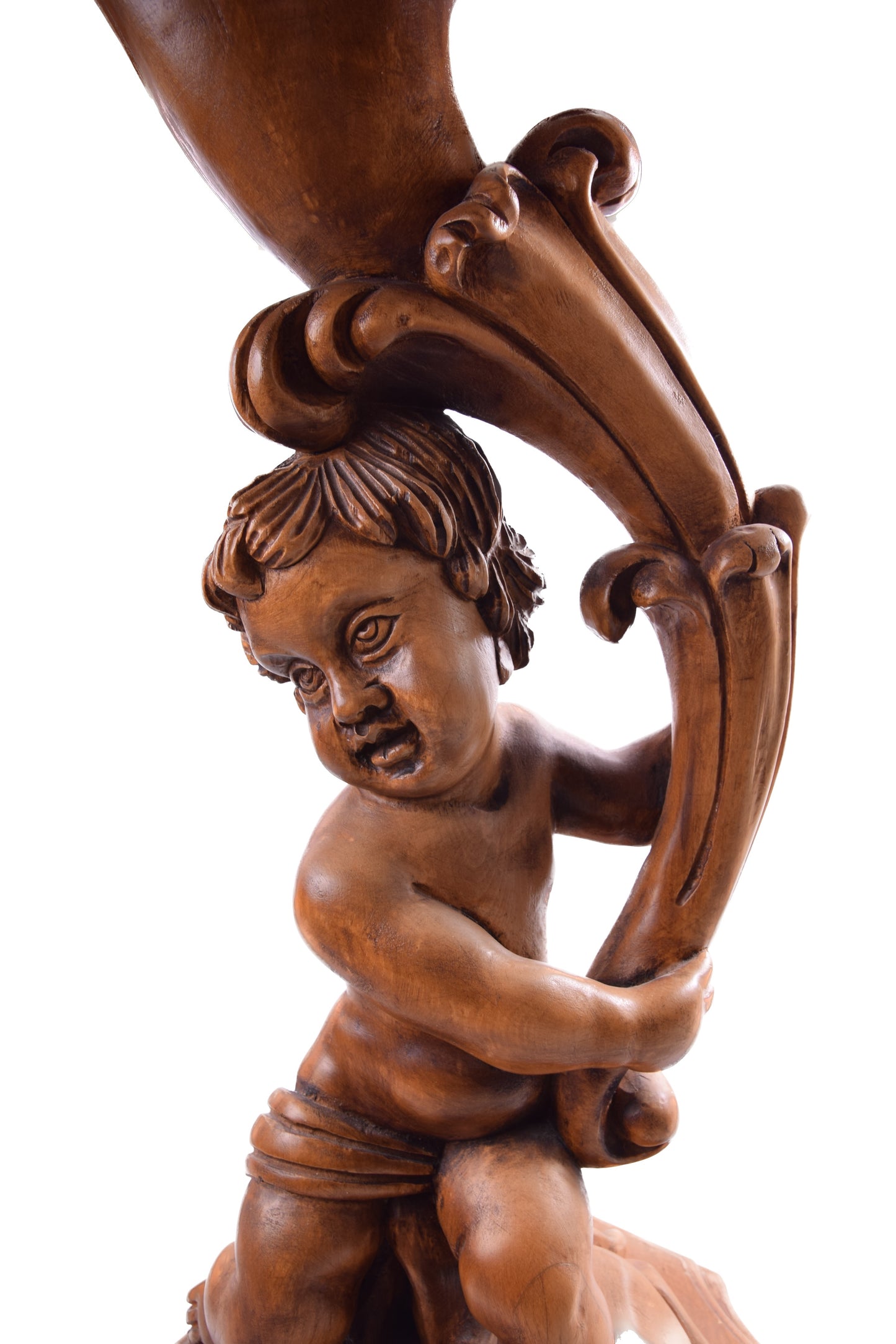 Okolicznościowy Stolik z Rzeźbionym Aniołem Putto II poł XX w 56x65 cm