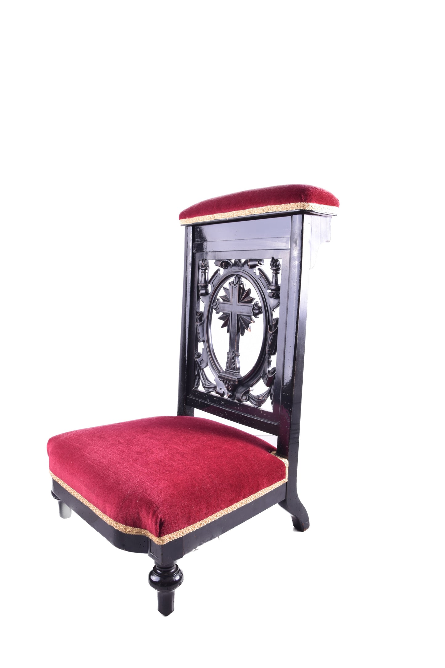 Klęcznik klasycystyczny z motywem krzyża czarno bordowy 90x57x52x25 cm