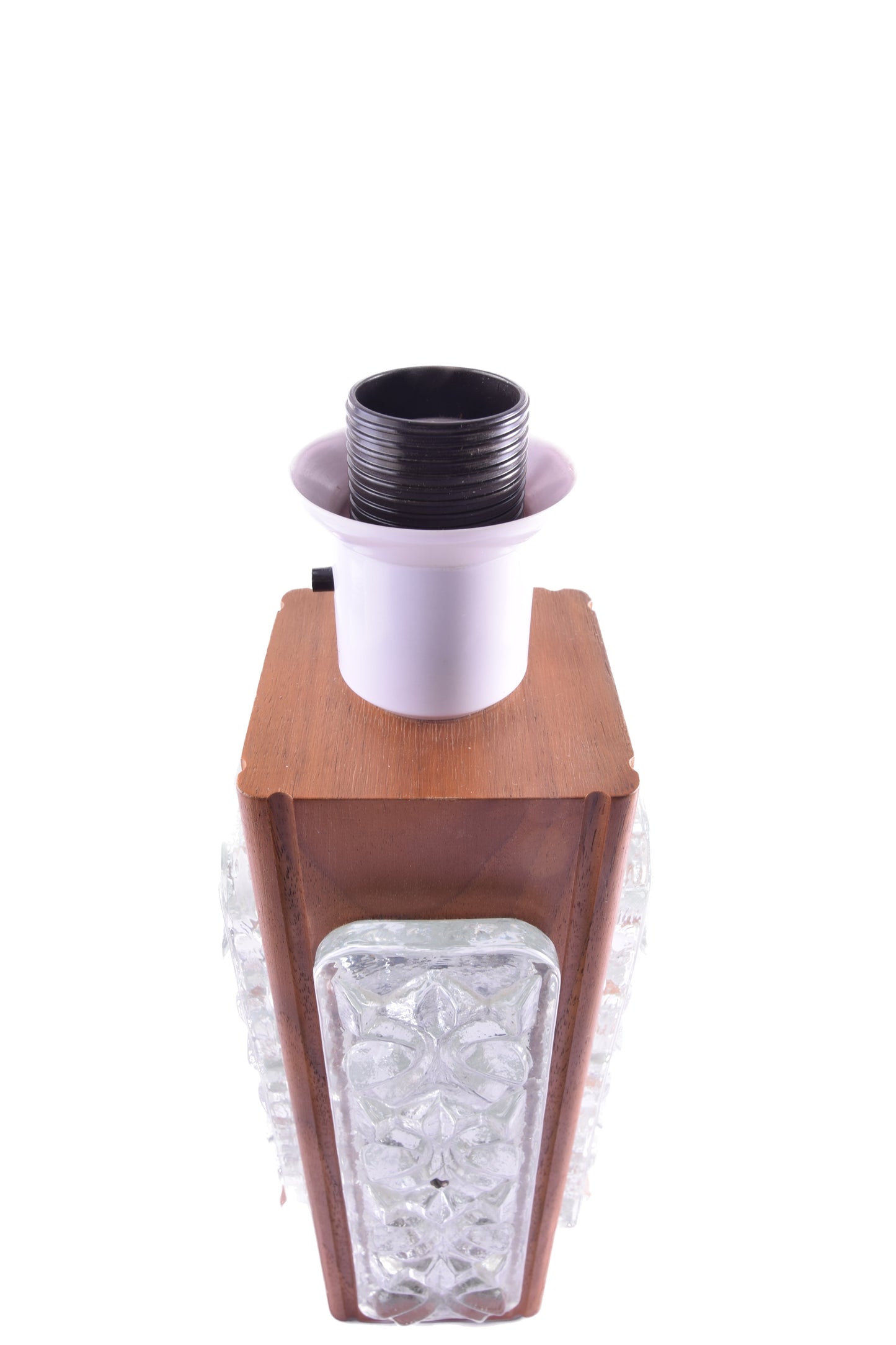 Skandynawska lampa stołowa teak & szkło strukturalne | lata 60/70 | 54 cm