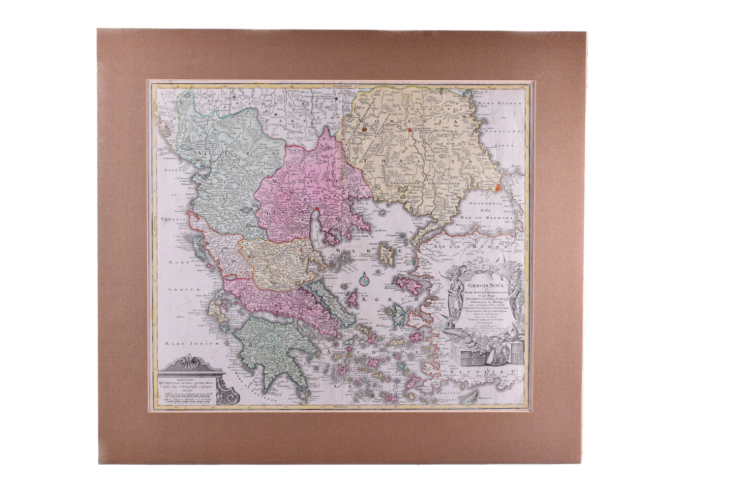 Grecja Mapa oryginalna Graecia Nova XVIII w Tobias C. Lotter 58x51 cm