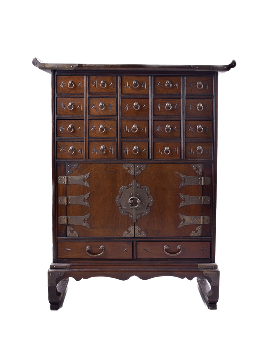 Chińska średnia komoda apteczna – 22 szuflady i 1 komora XX w 62x77-79x31cm