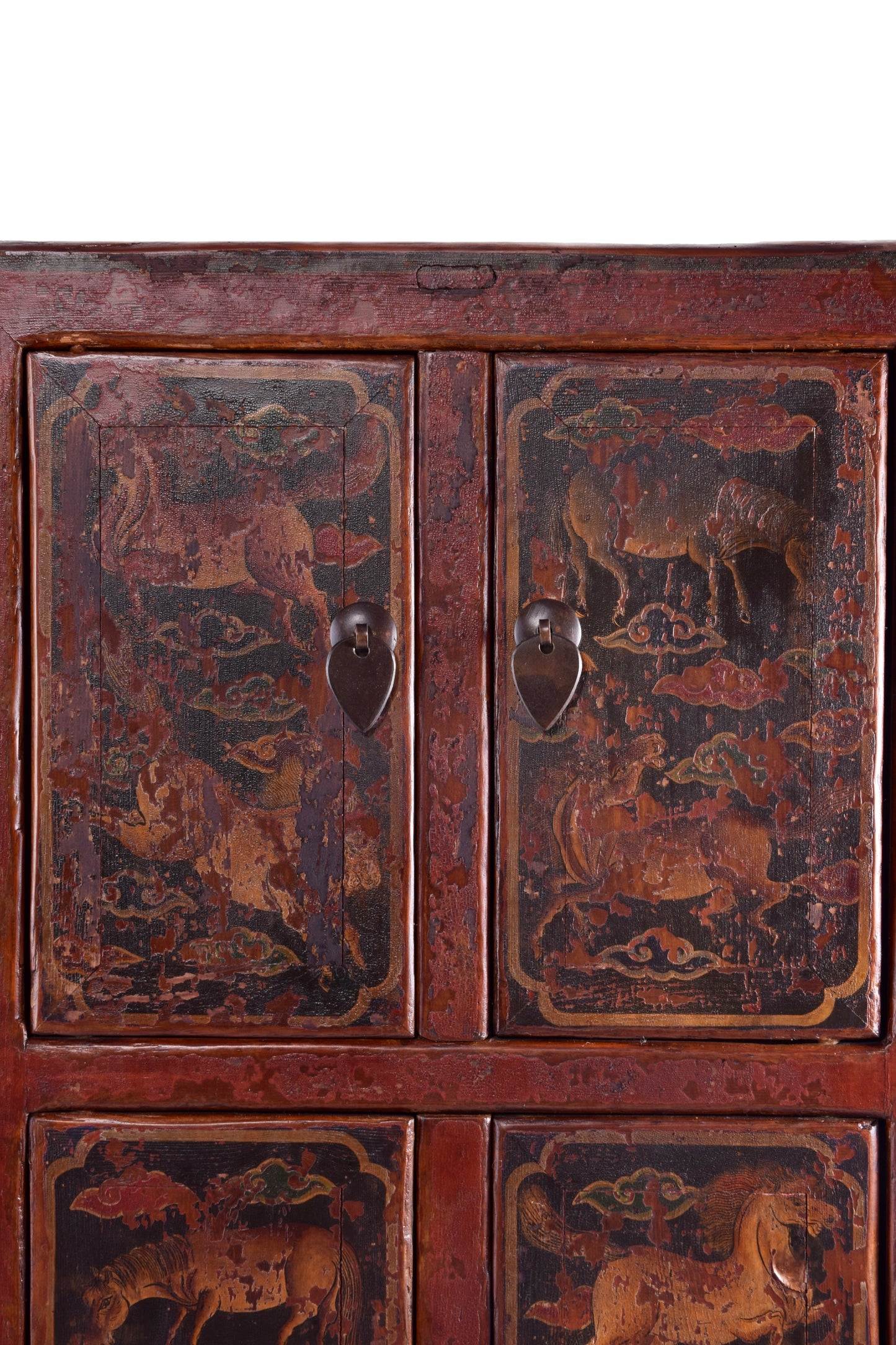 Para chińskich szafek malowana z końmi dynastia Qing (ok. 1880–1910) 95 cm
