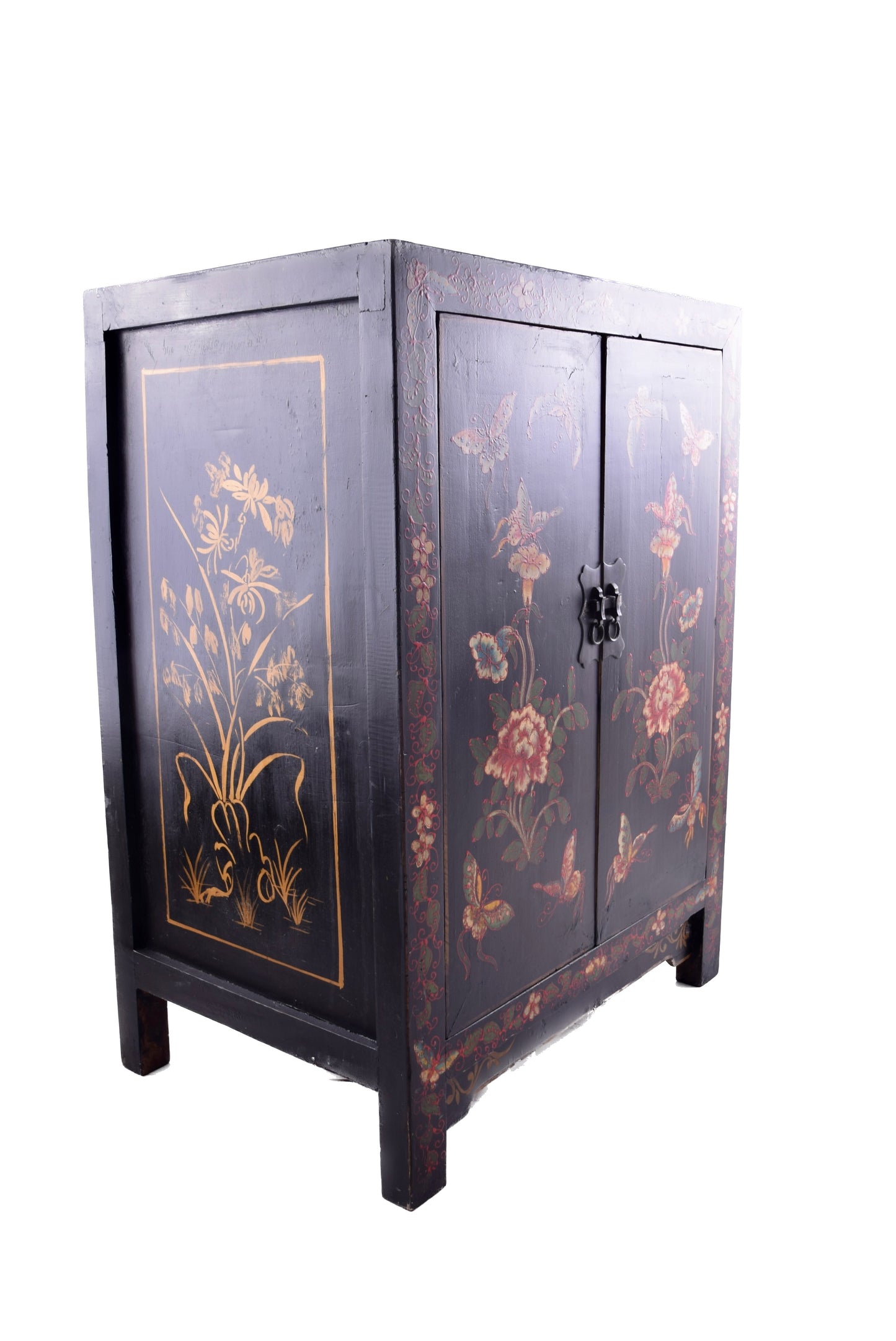 Chińska Komoda malowana w motyle i kwiaty czarna 80x60x40cm