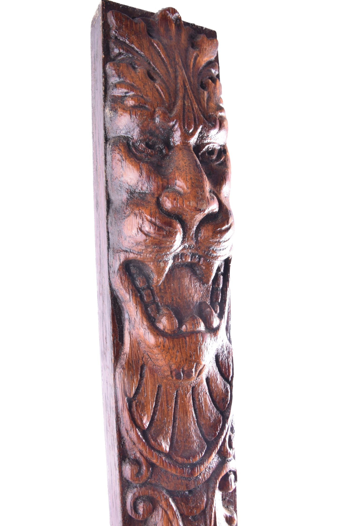 Rzeźbione elementy dąb głowy lwów snycerka XIX/XX komplet 3 szt. 132x7x5cm