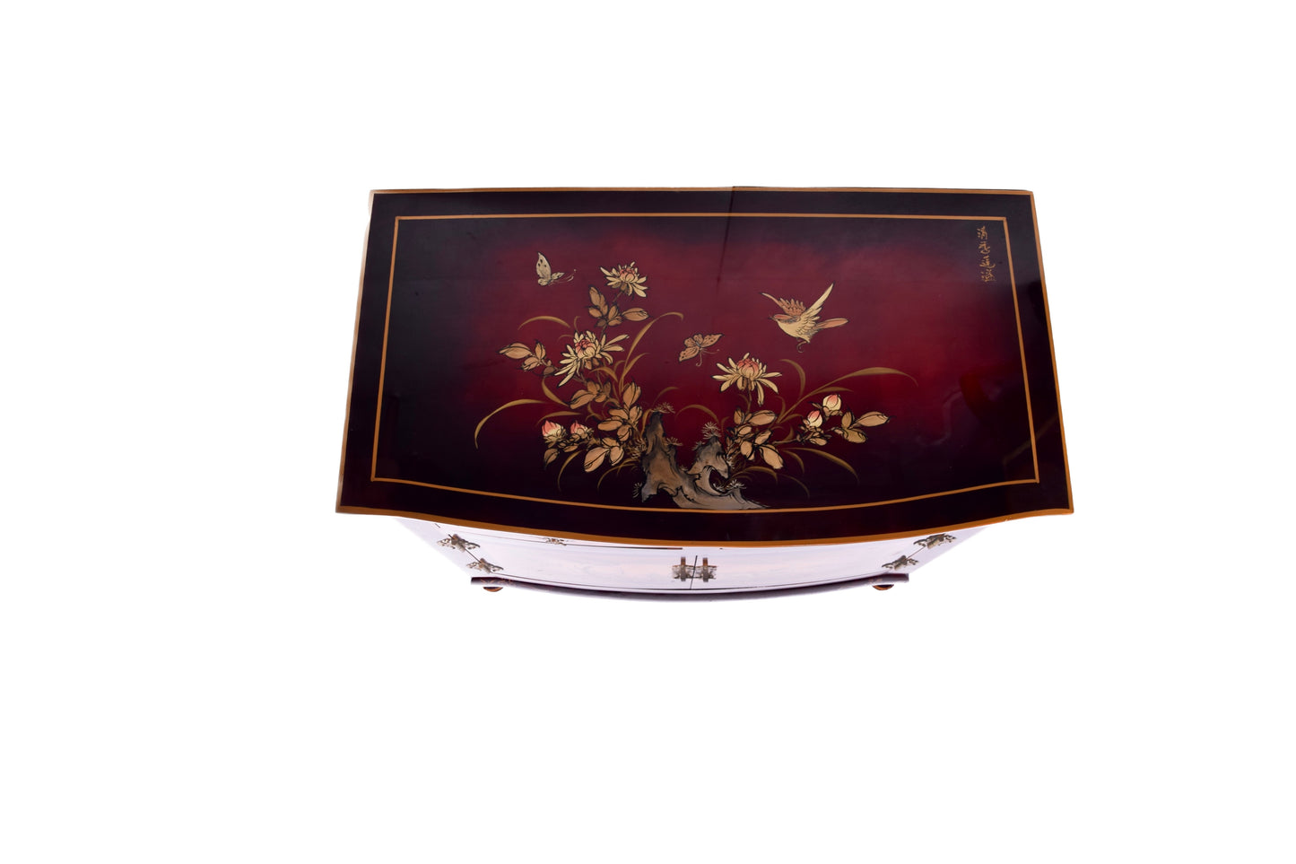 Chińska komoda malowana w ptaki złocona XX wiek 86x85x456 cm
