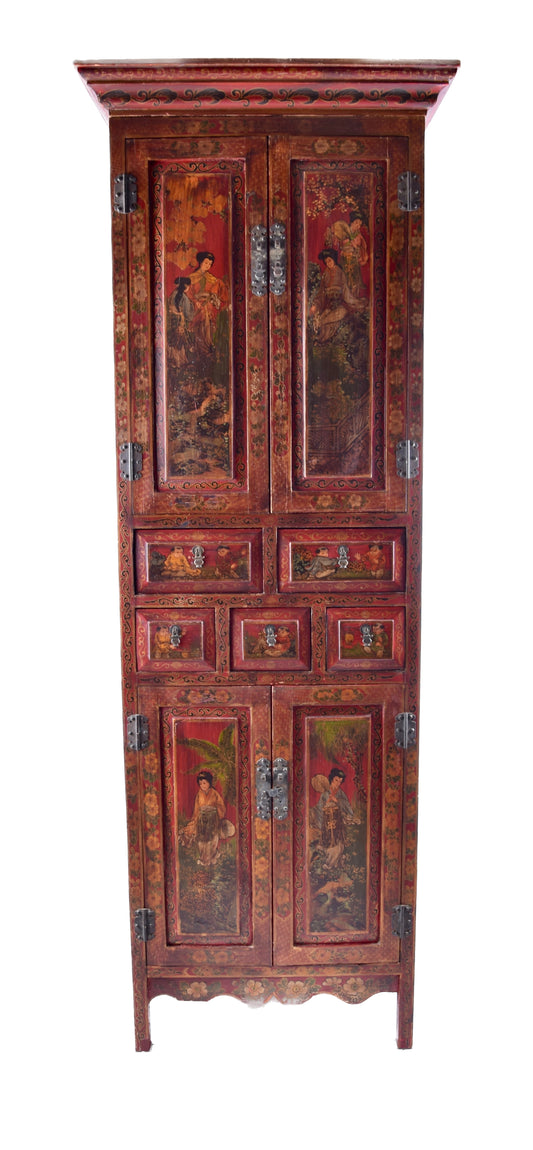 Sztuka Chin ręcznie malowana szafka, kredensik bogato zdobiona 175x65x50 cm