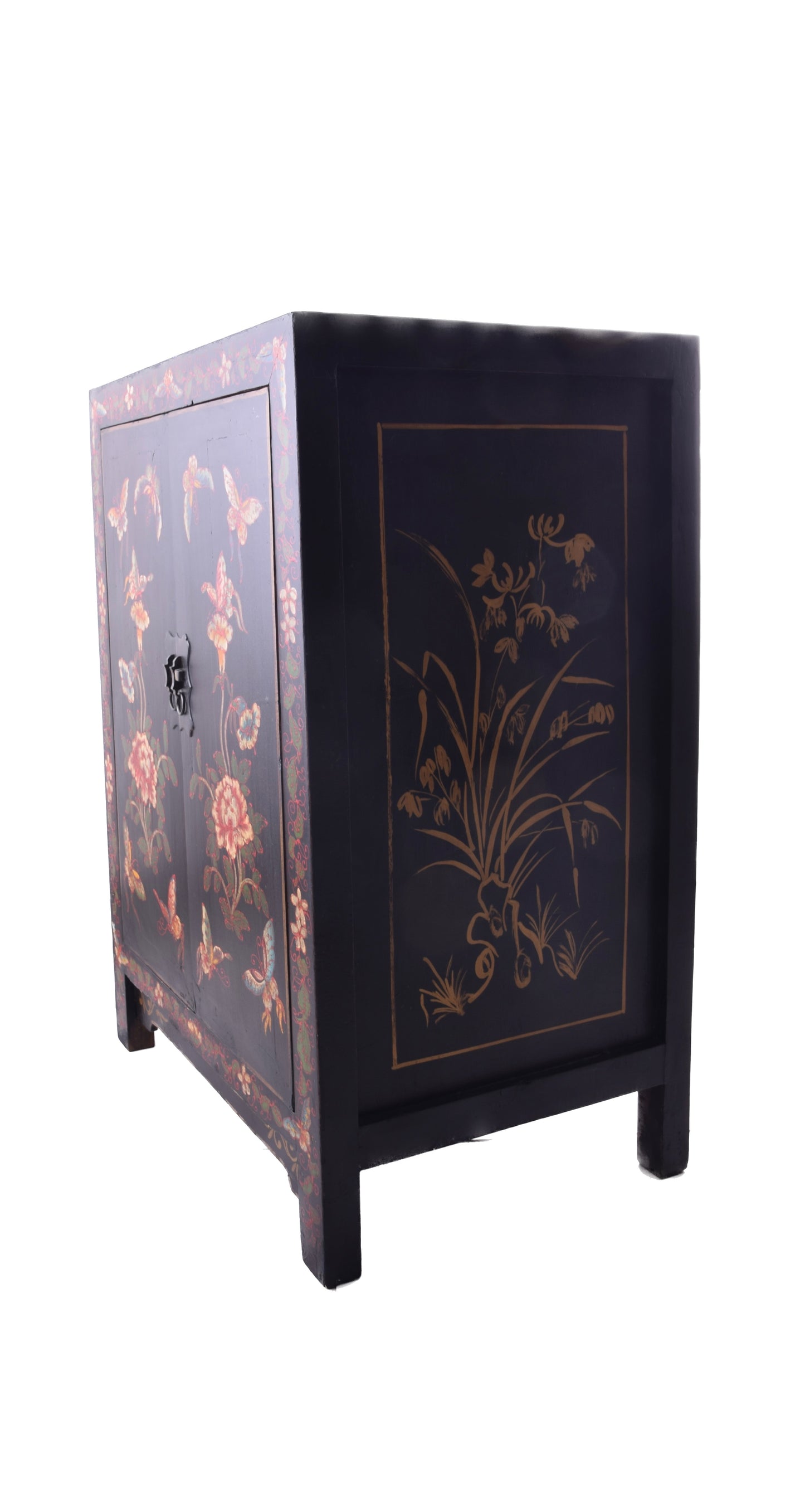 Chińska Komoda malowana w motyle i kwiaty czarna 80x60x40cm