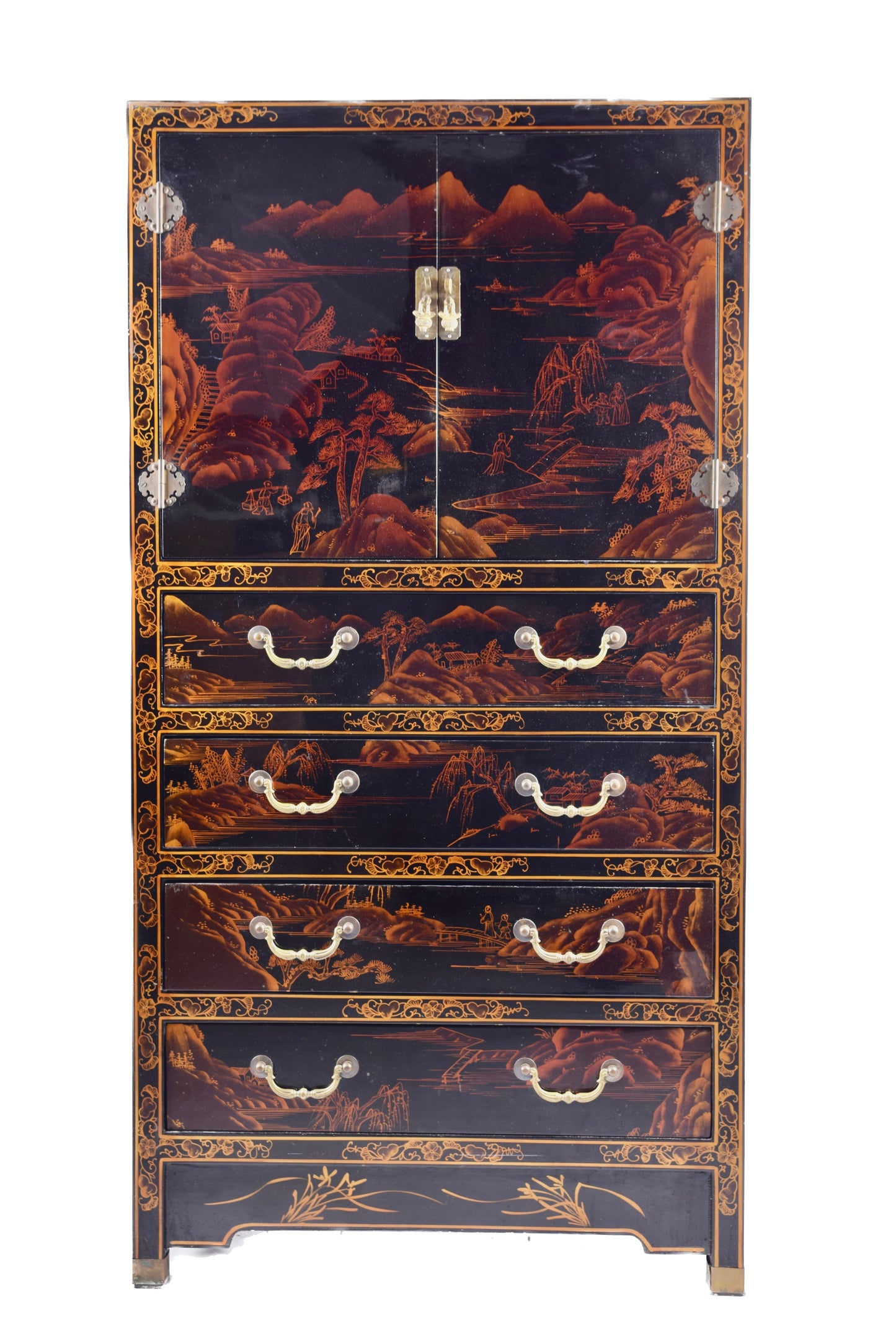 Sztuka Chin malowana komoda 4 szuflady i drzwiczki zgrabna 126x67x34 cm