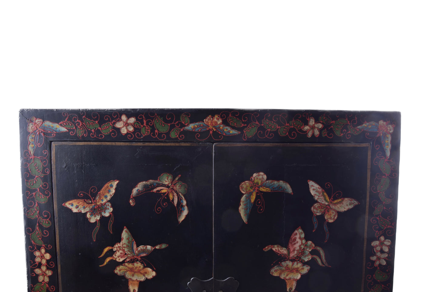 Chińska Komoda malowana w motyle i kwiaty czarna 80x60x40cm