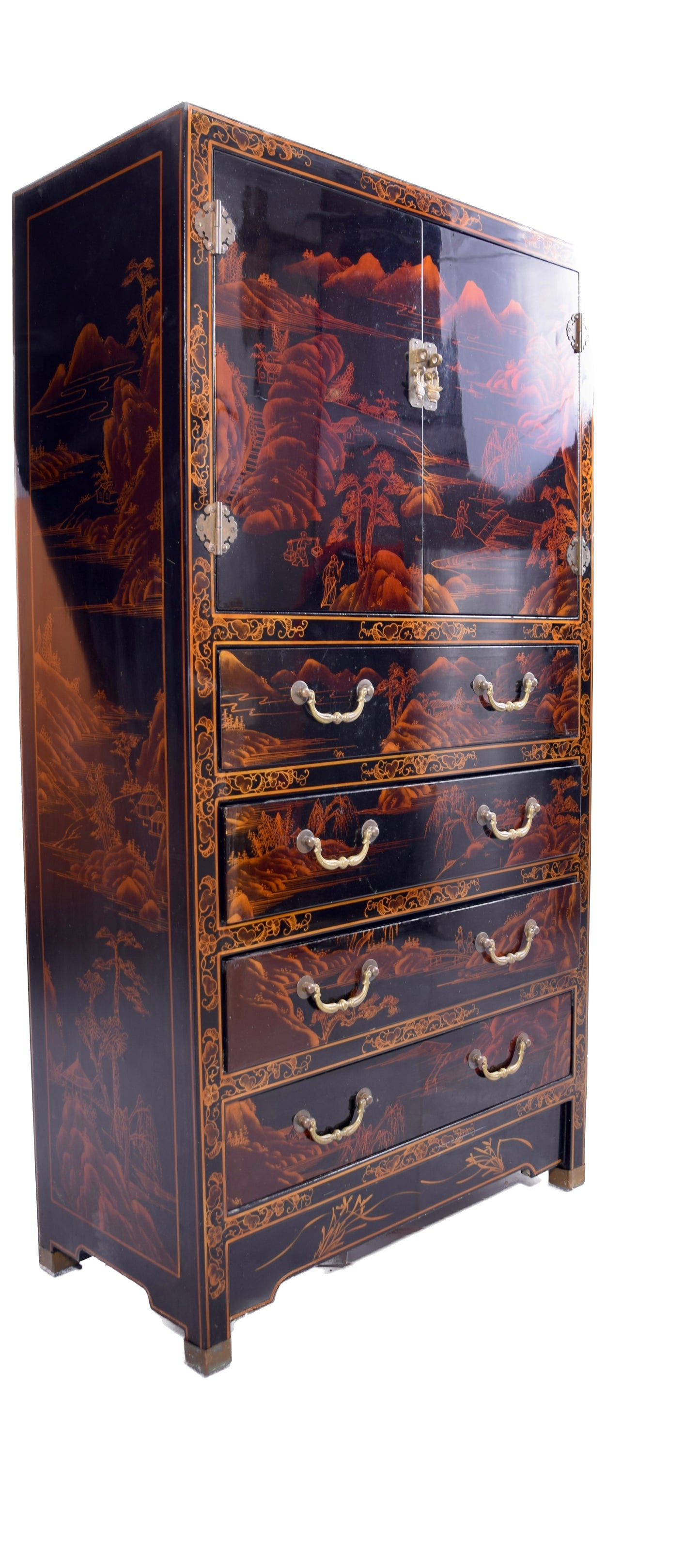 Sztuka Chin malowana komoda 4 szuflady i drzwiczki zgrabna 126x67x34 cm